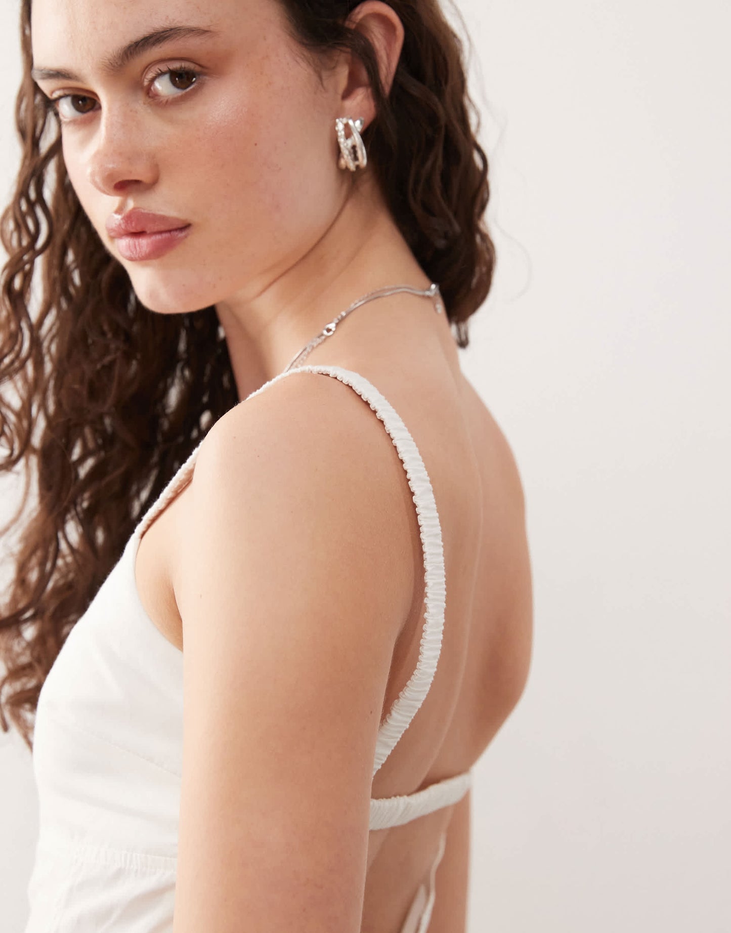 COLLUSION woven cami top with strappy open back in white