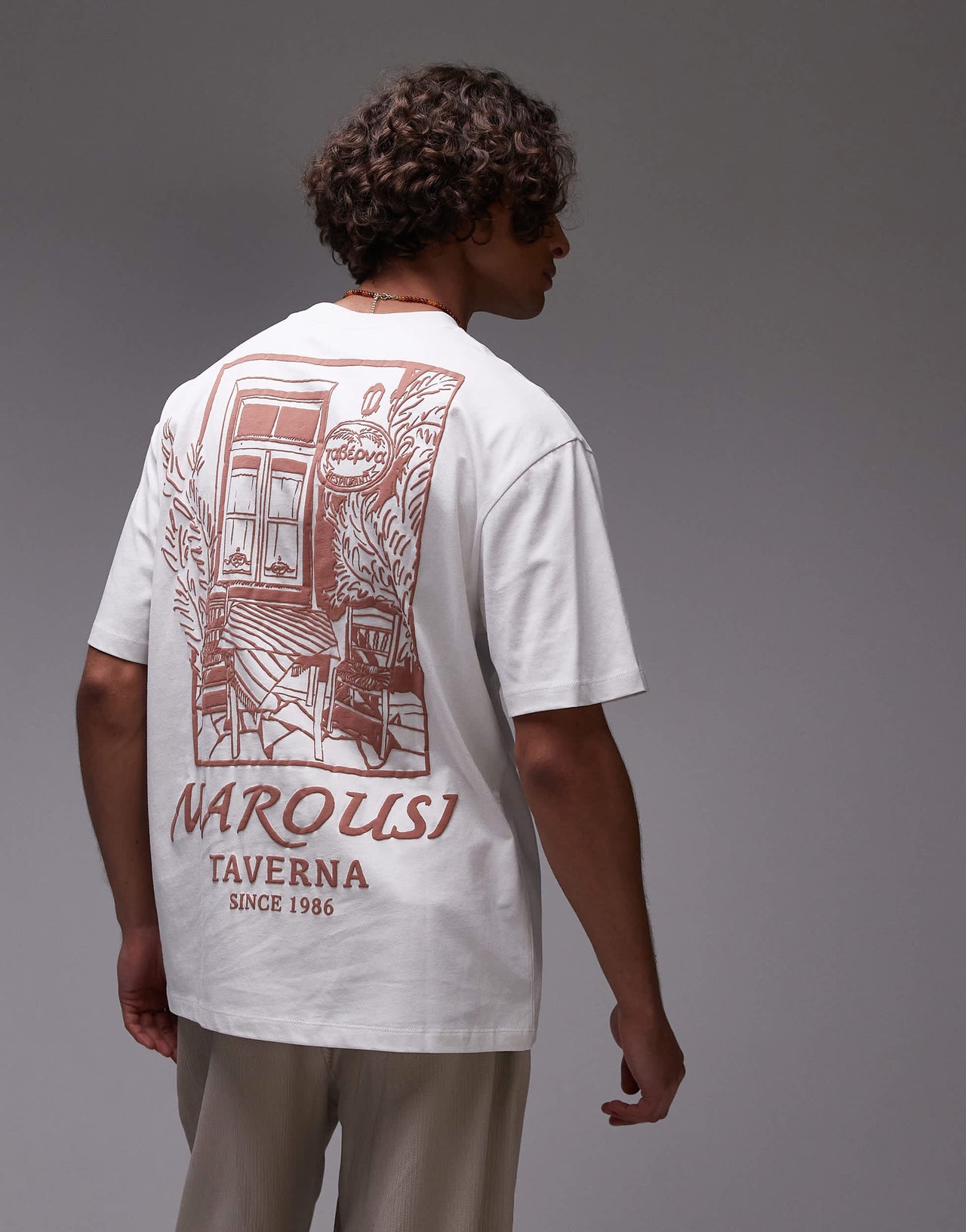 Topman relaxed fit t-shirt with front and back taverna print in white