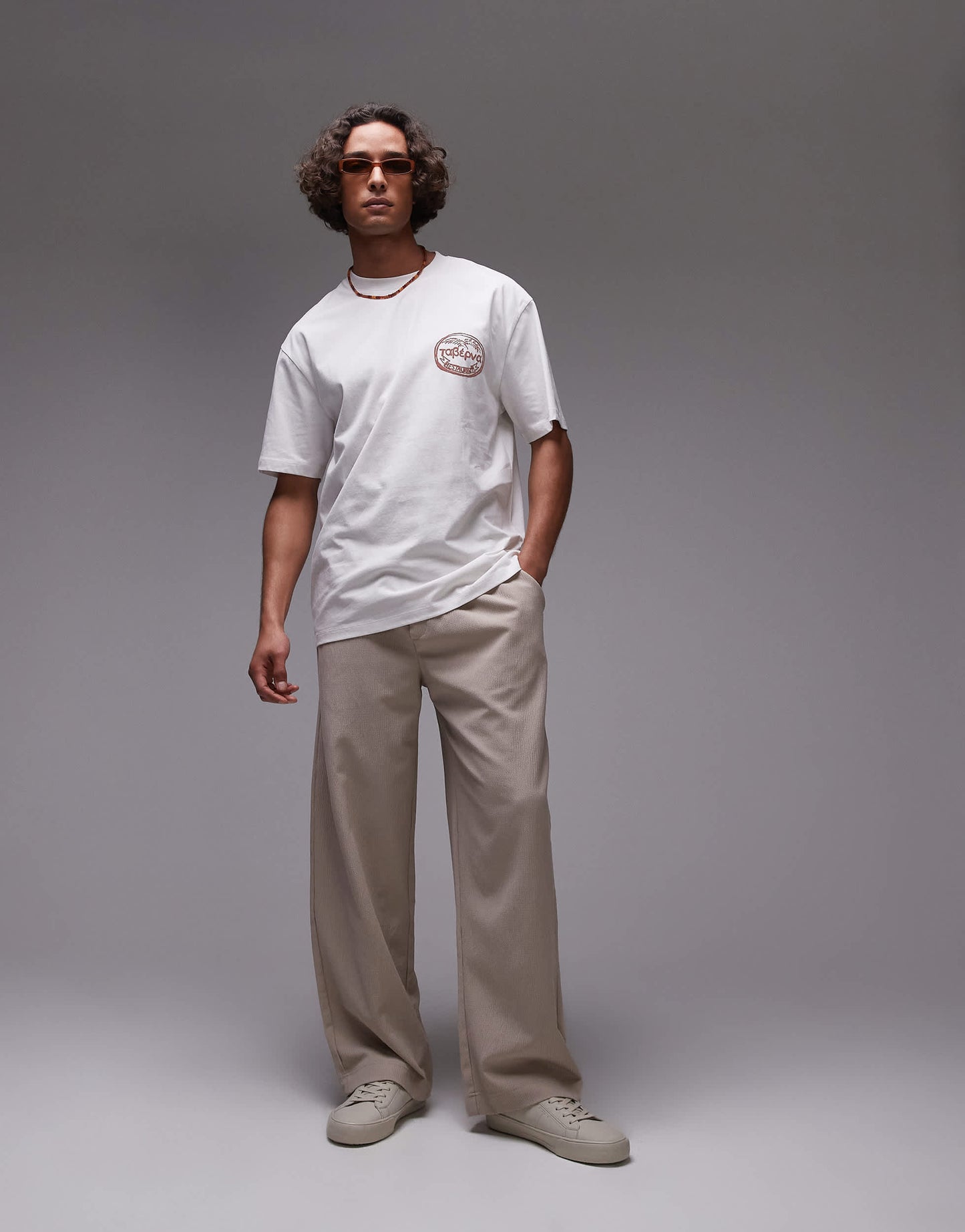 Topman relaxed fit t-shirt with front and back taverna print in white