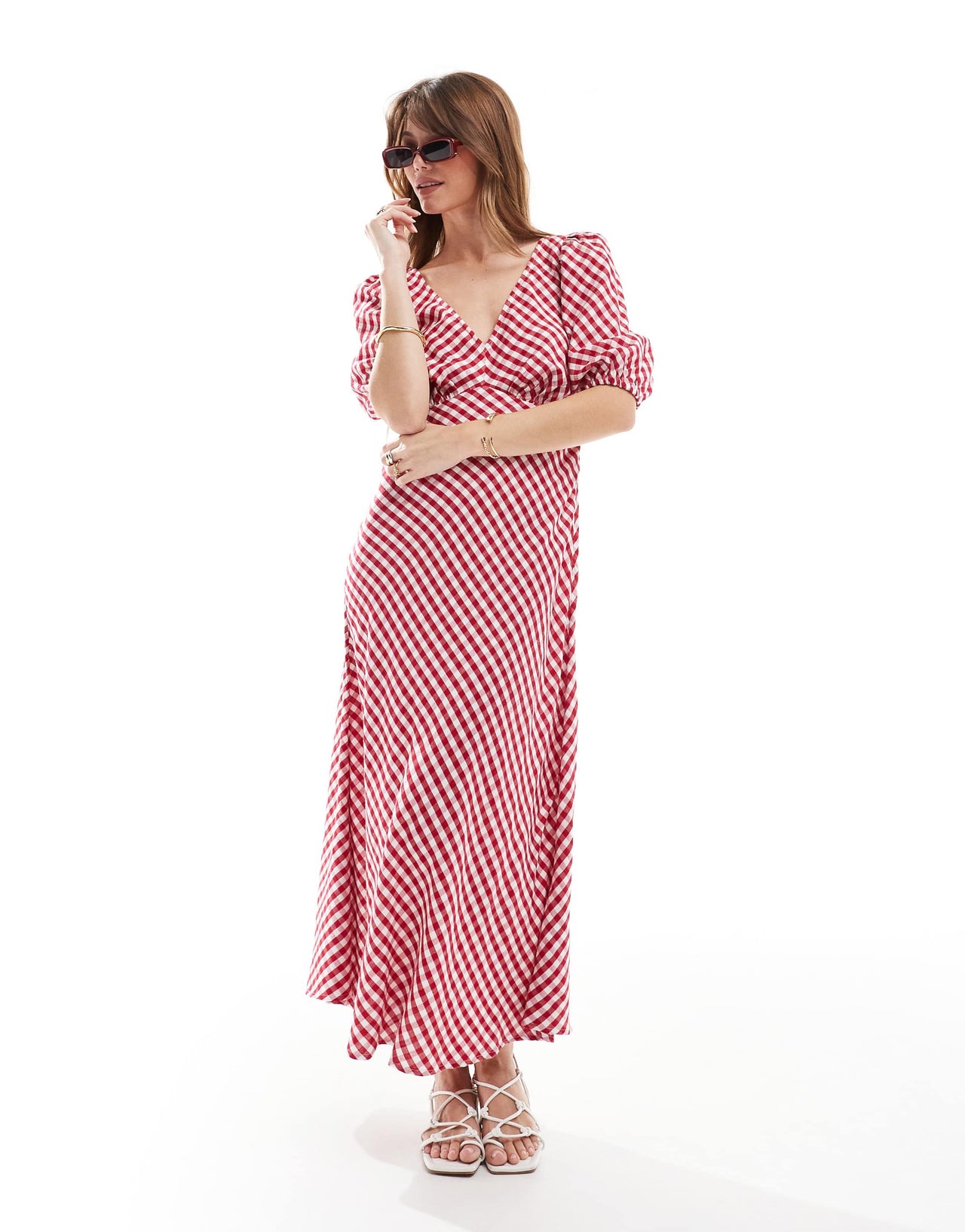 New Look tie back midi dress in red gingham