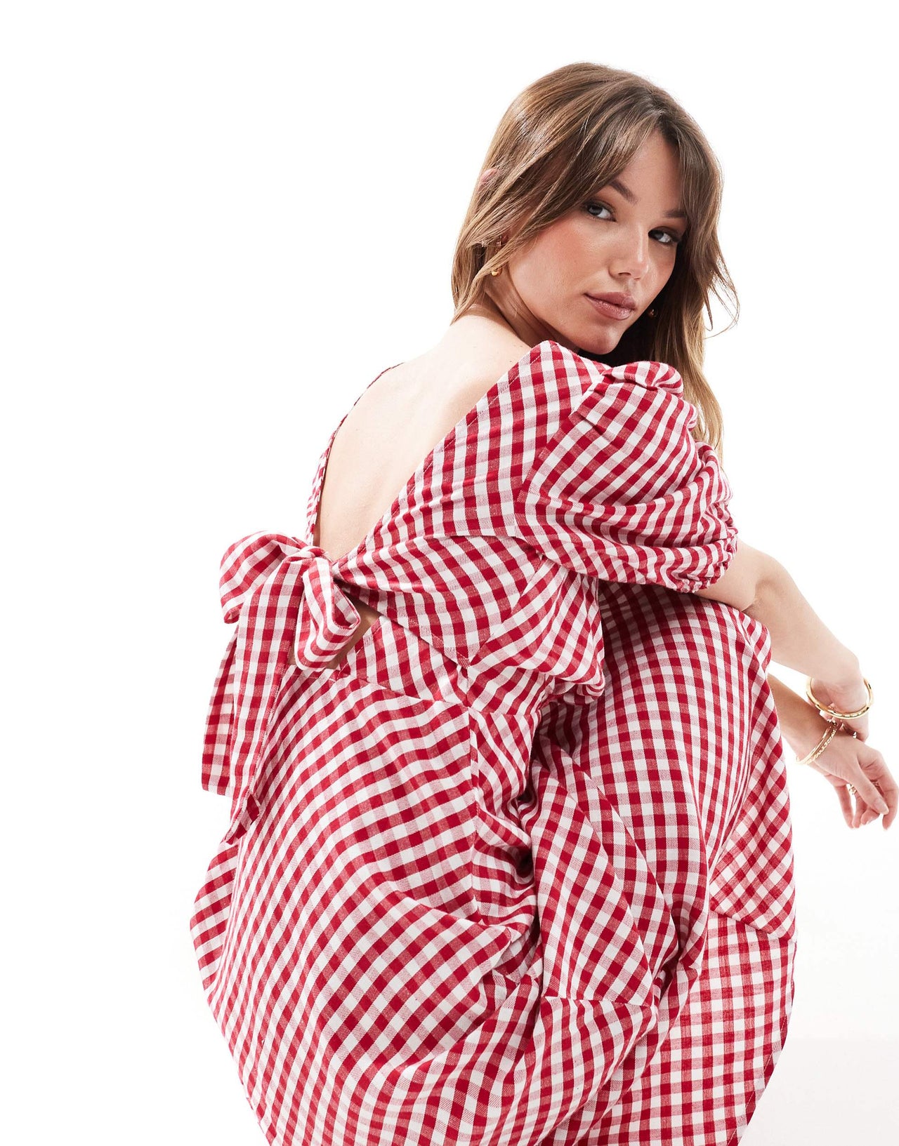 New Look tie back midi dress in red gingham
