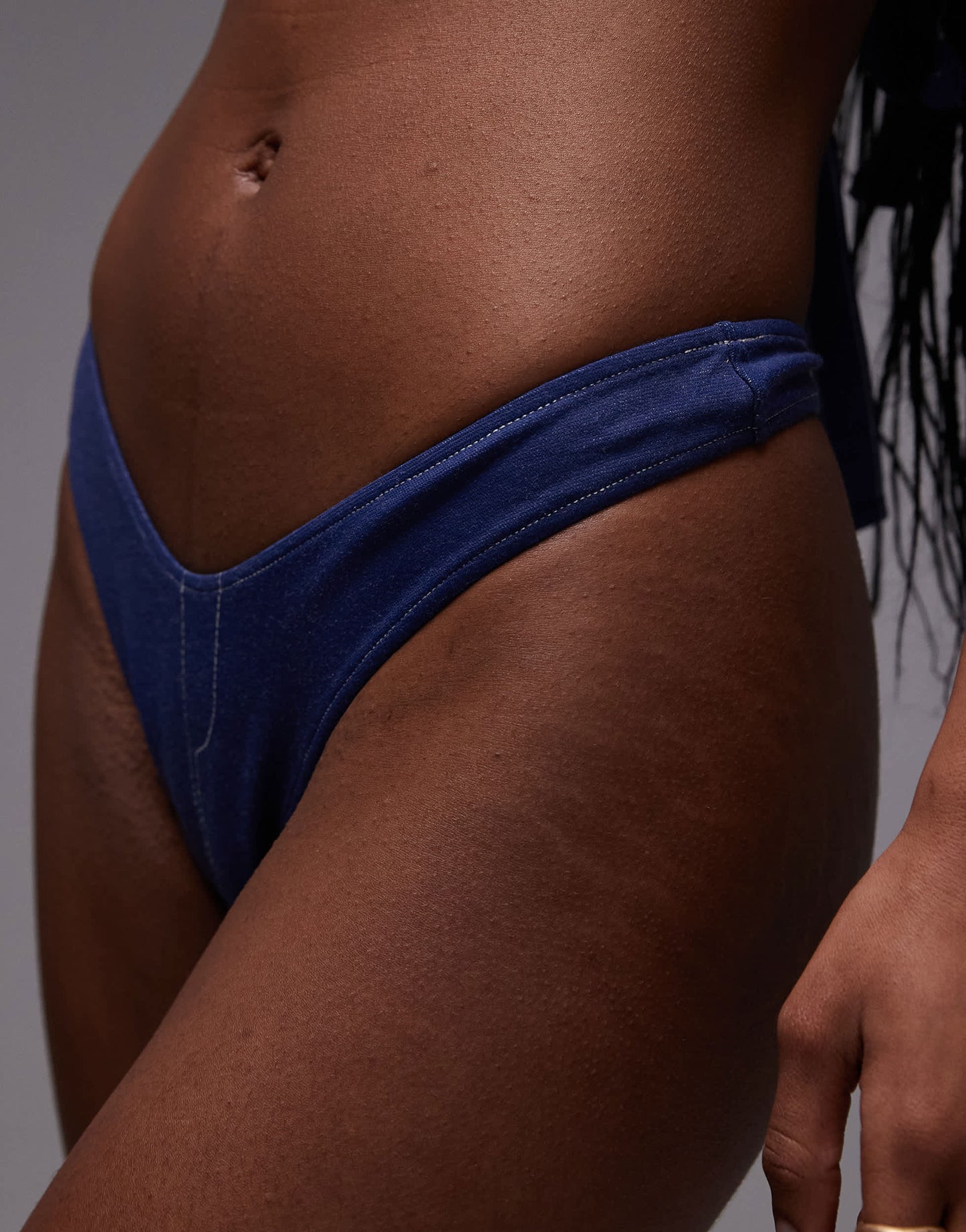 Frankie's Bikinis X Bella Hadid high rise bikini bottom in denim blue
