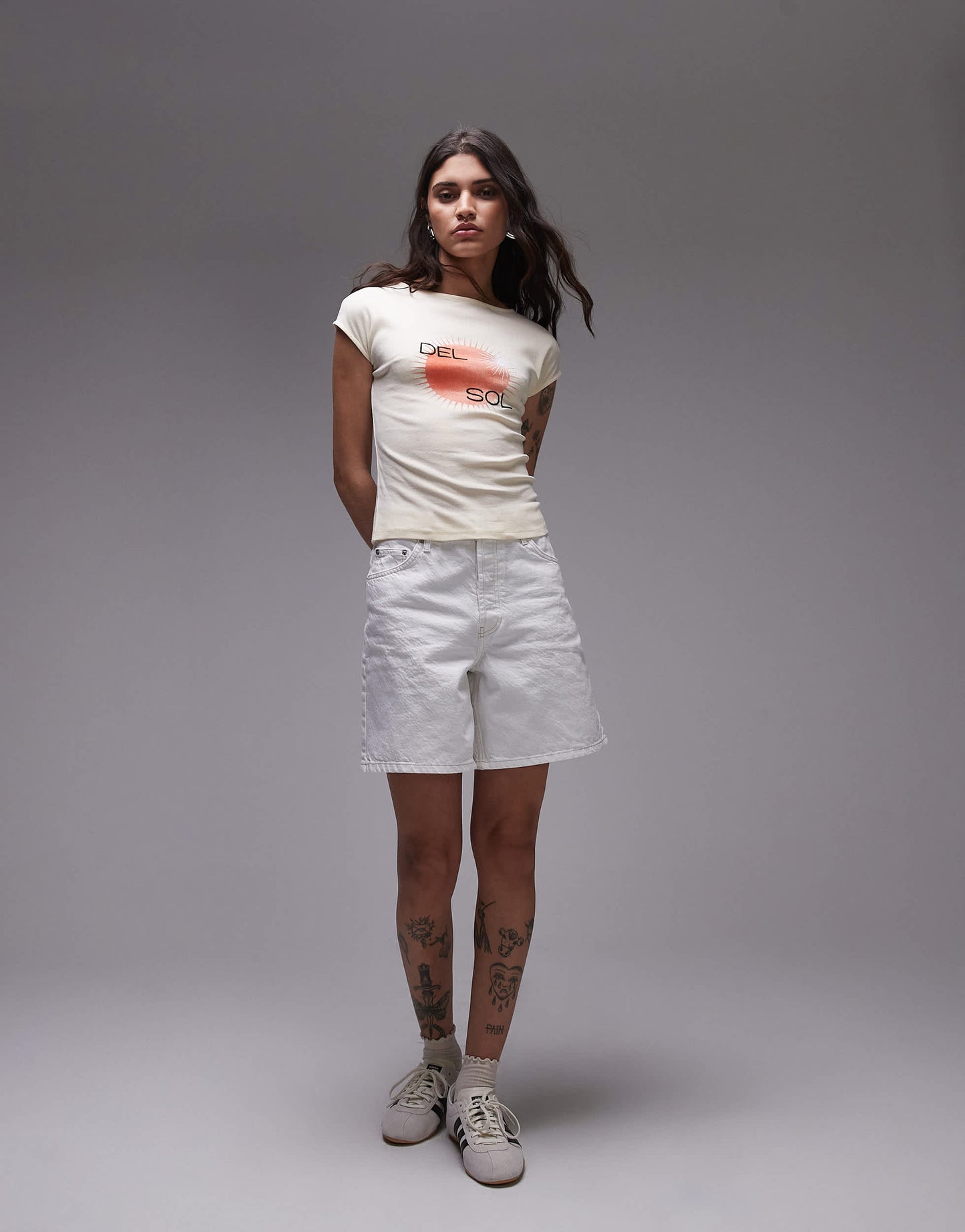 Topshop graphic del sol cap sleeve slash neck tee in yellow