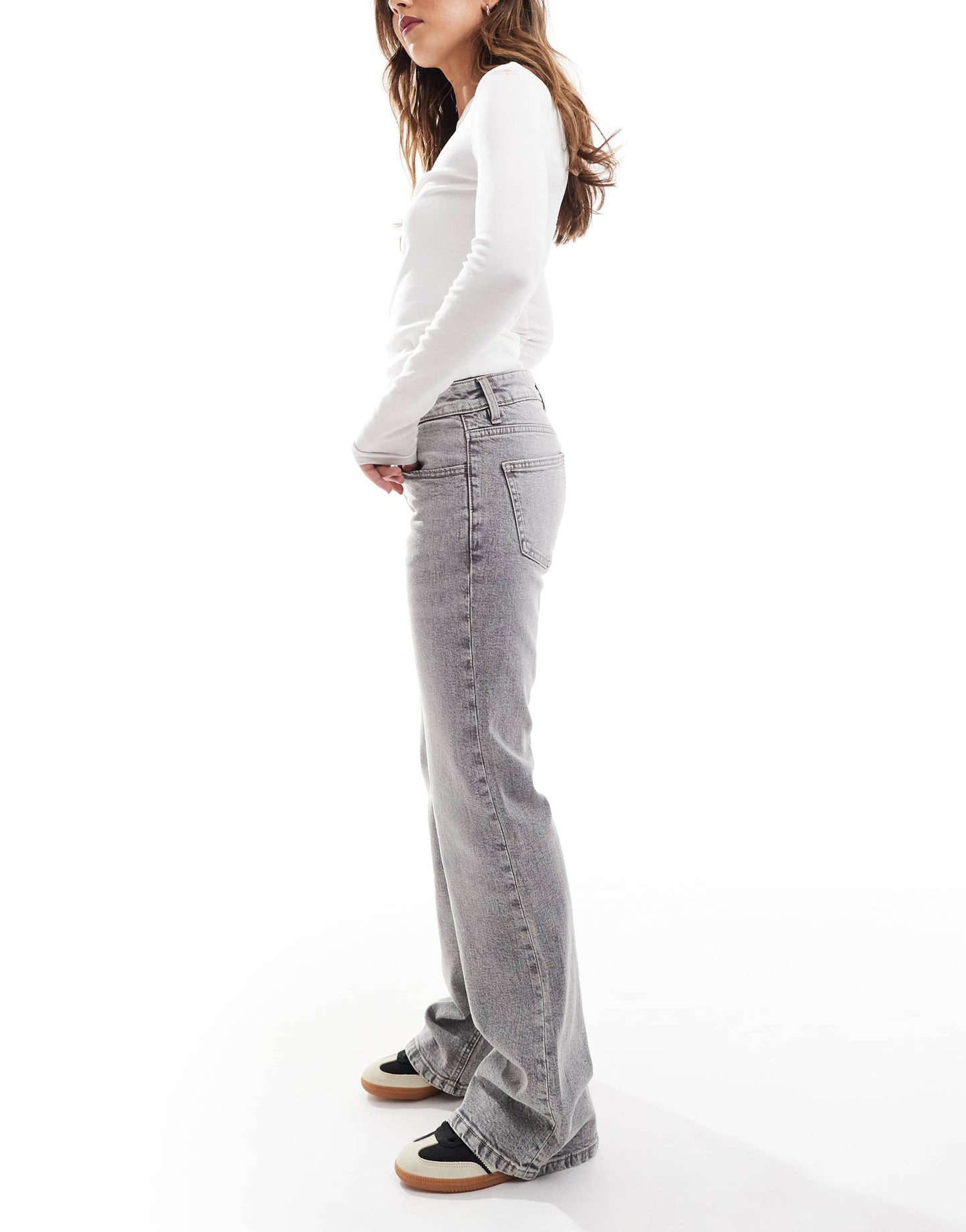 Stradivarius STR low waist flare jean in dark grey wash