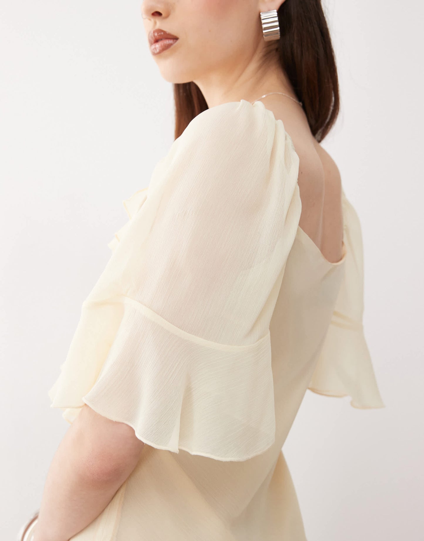 Reclaimed Vintage ruffle maxi dress in buttermilk yellow chiffon