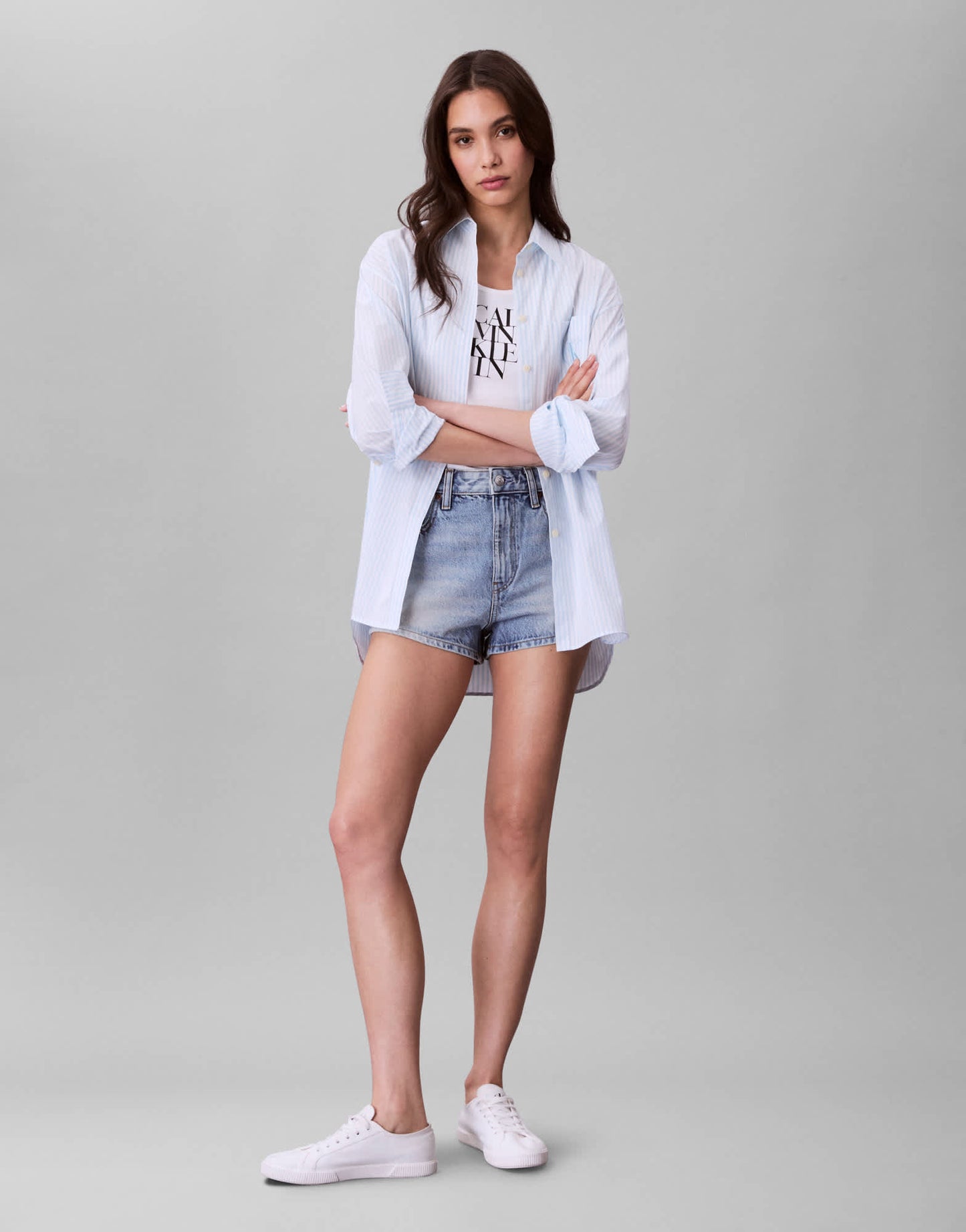 Calvin Klein Jeans denim hot pants in light wash