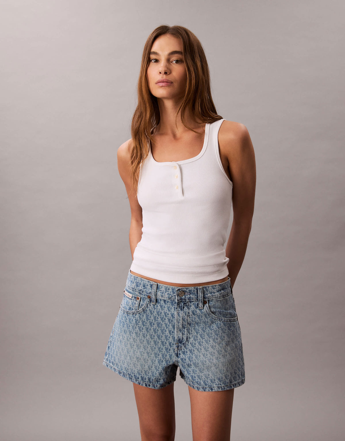 Calvin Klein Jeans 90s denim shorts with faded monogram print