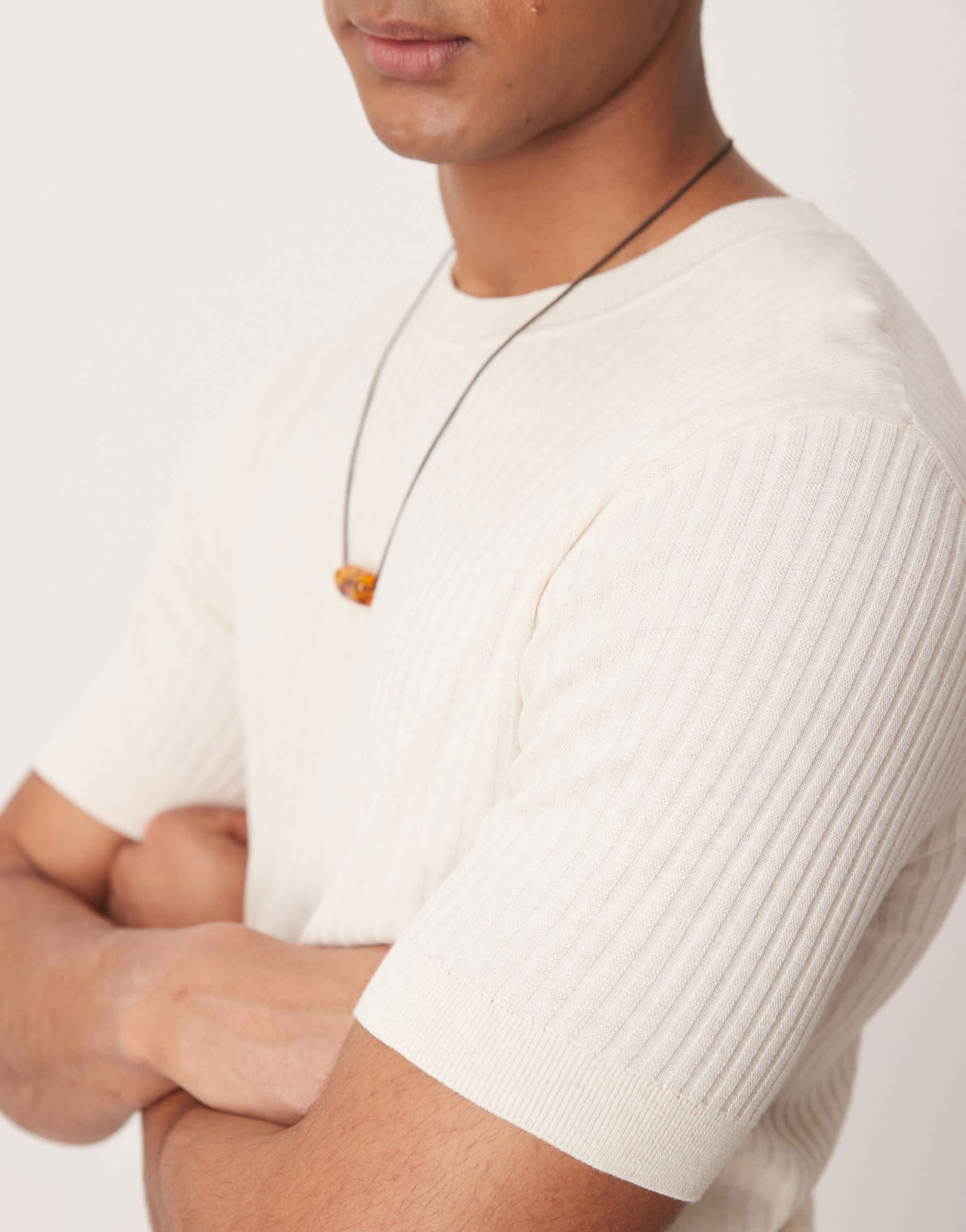 Mango ribbed knitted t-shirt in neutral