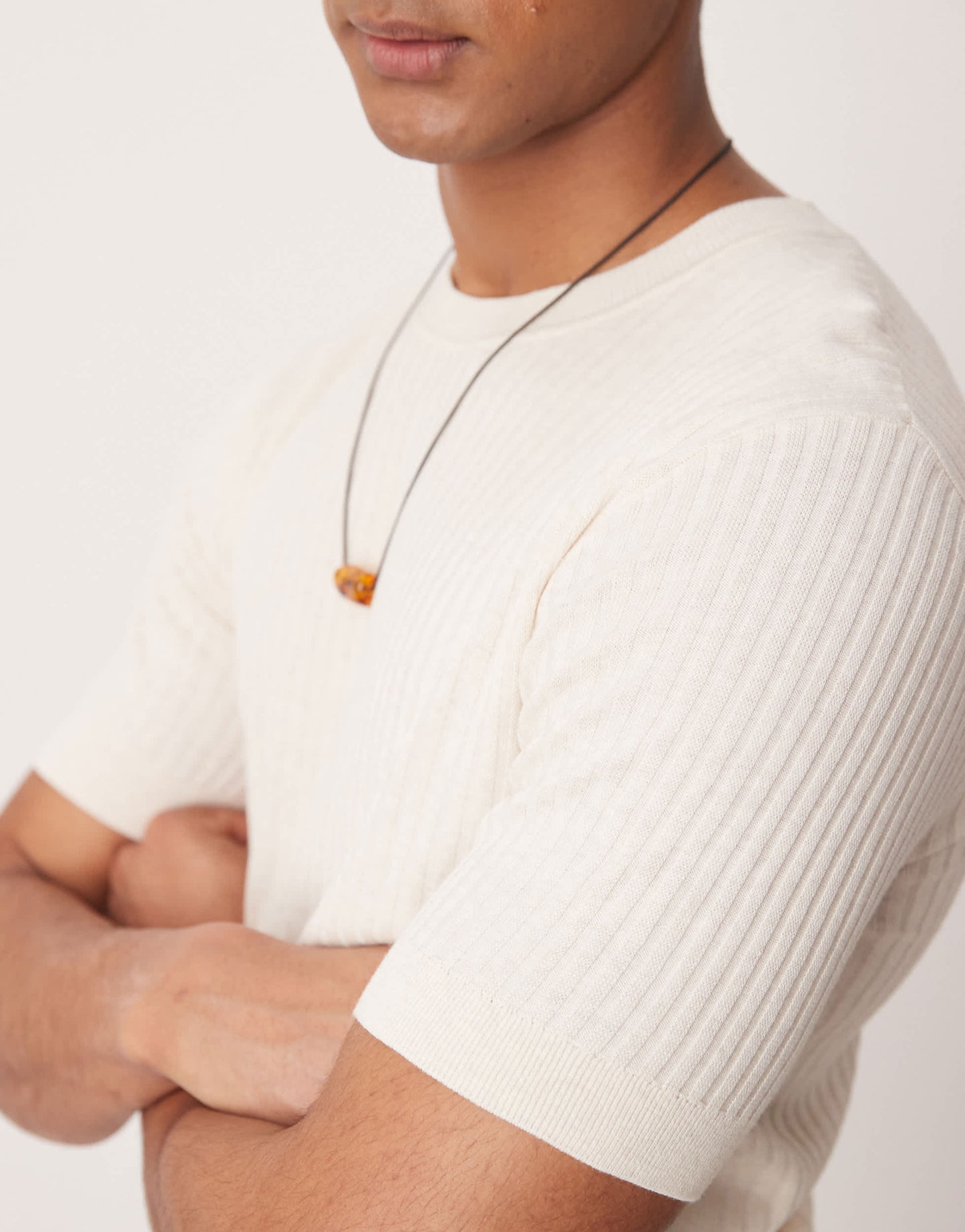 Mango ribbed knitted t-shirt in neutral