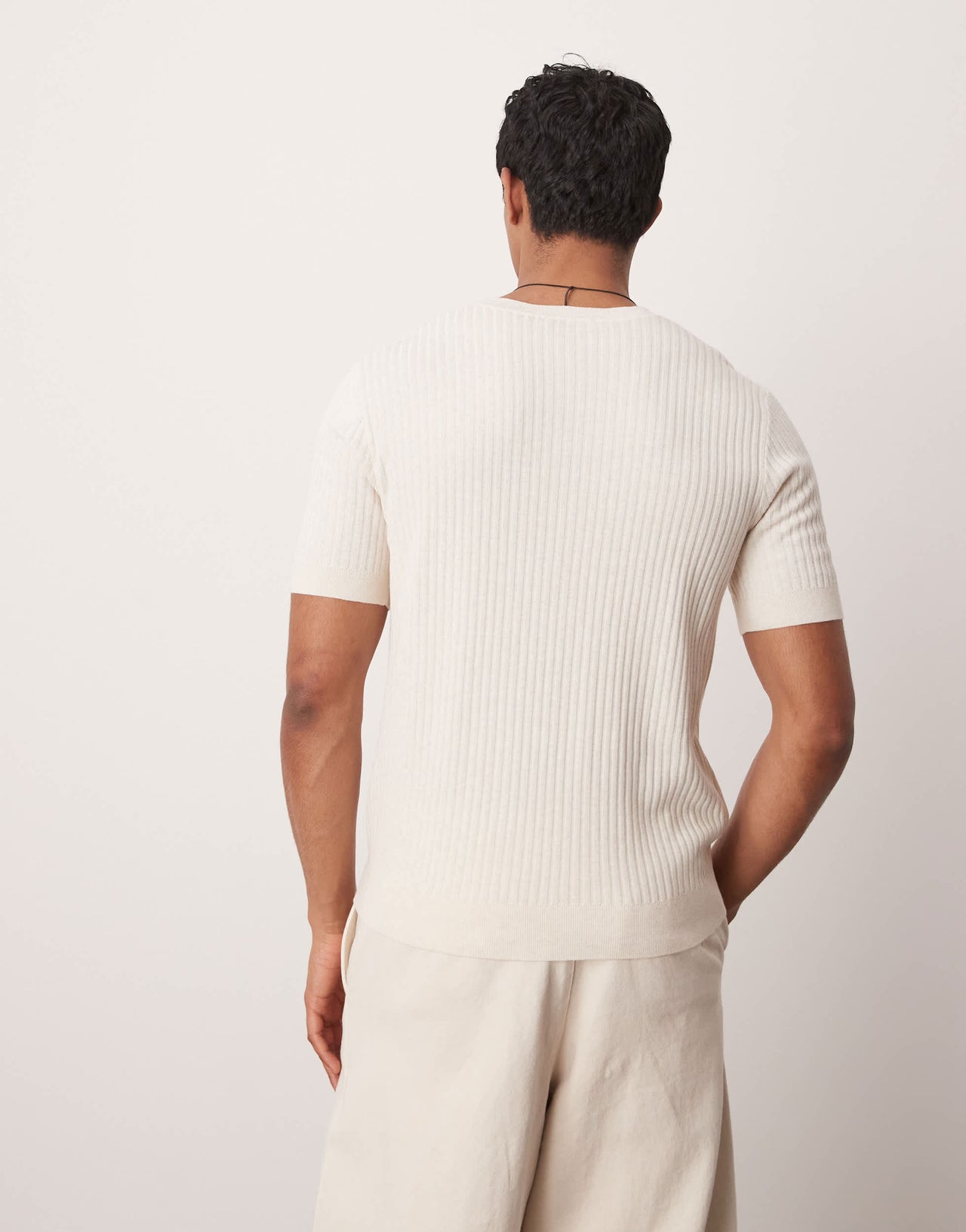 Mango ribbed knitted t-shirt in neutral