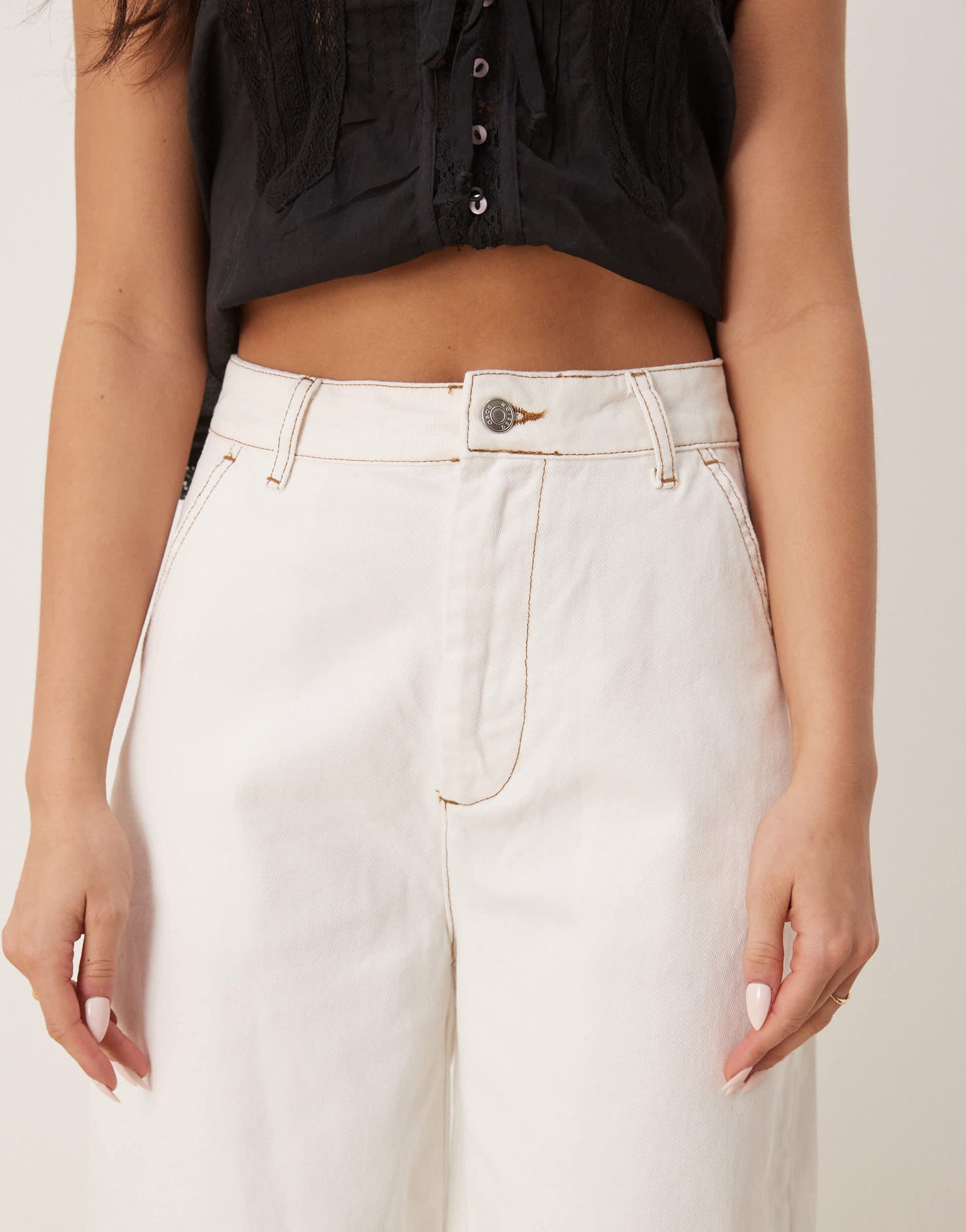 ASOS DESIGN denim arch leg trousers in ecru