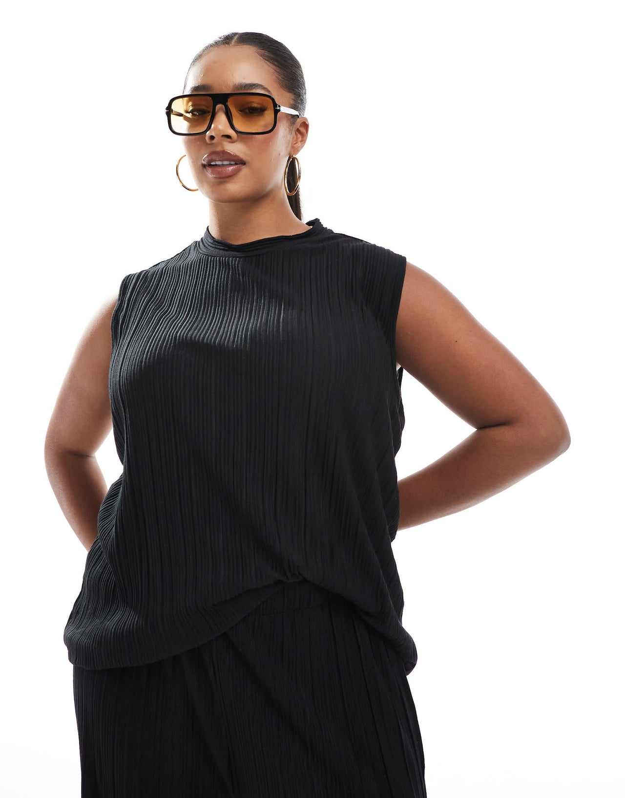 Vero Moda Curve plisse sleeveless top co-ord in black