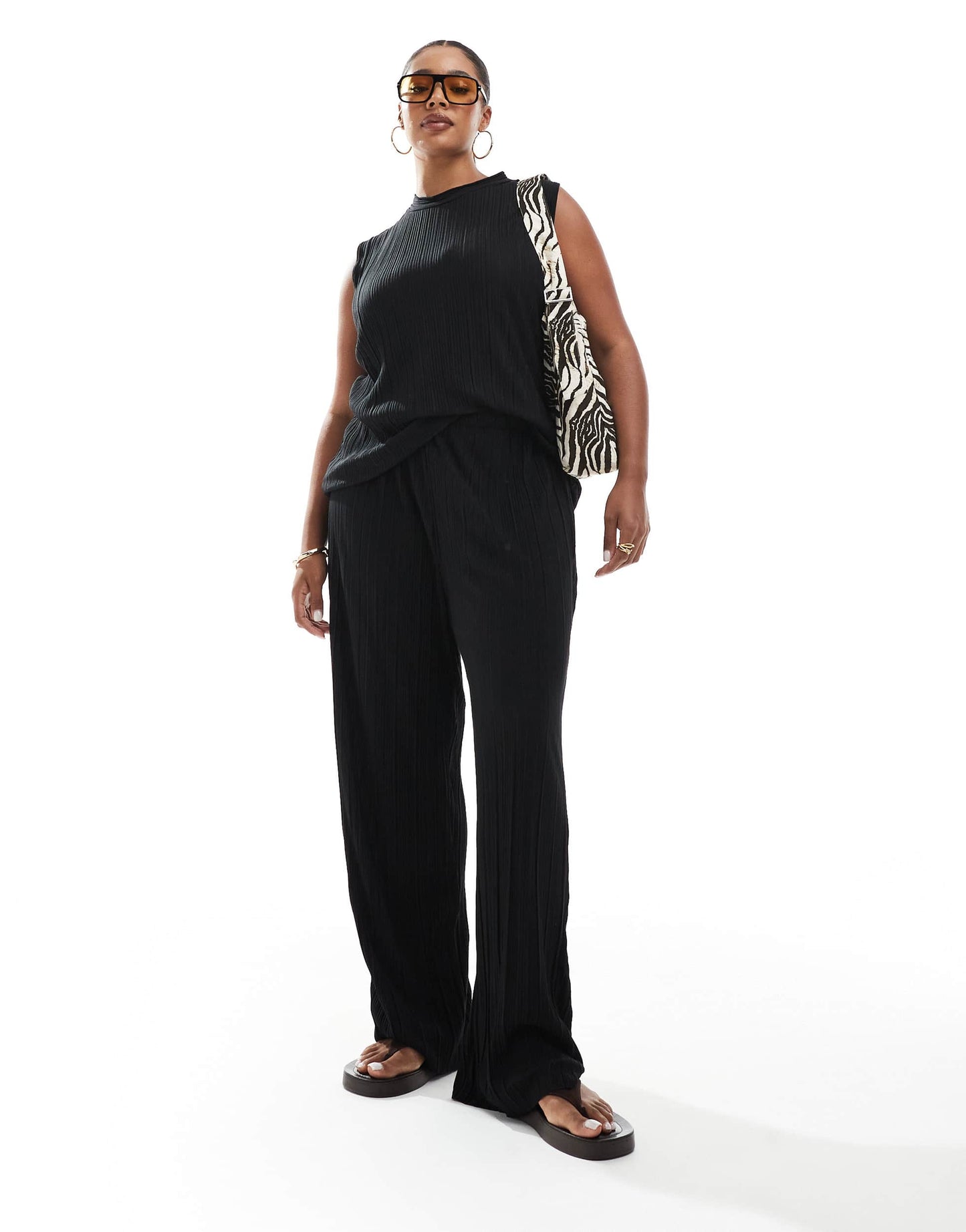 Vero Moda Curve plisse sleeveless top co-ord in black
