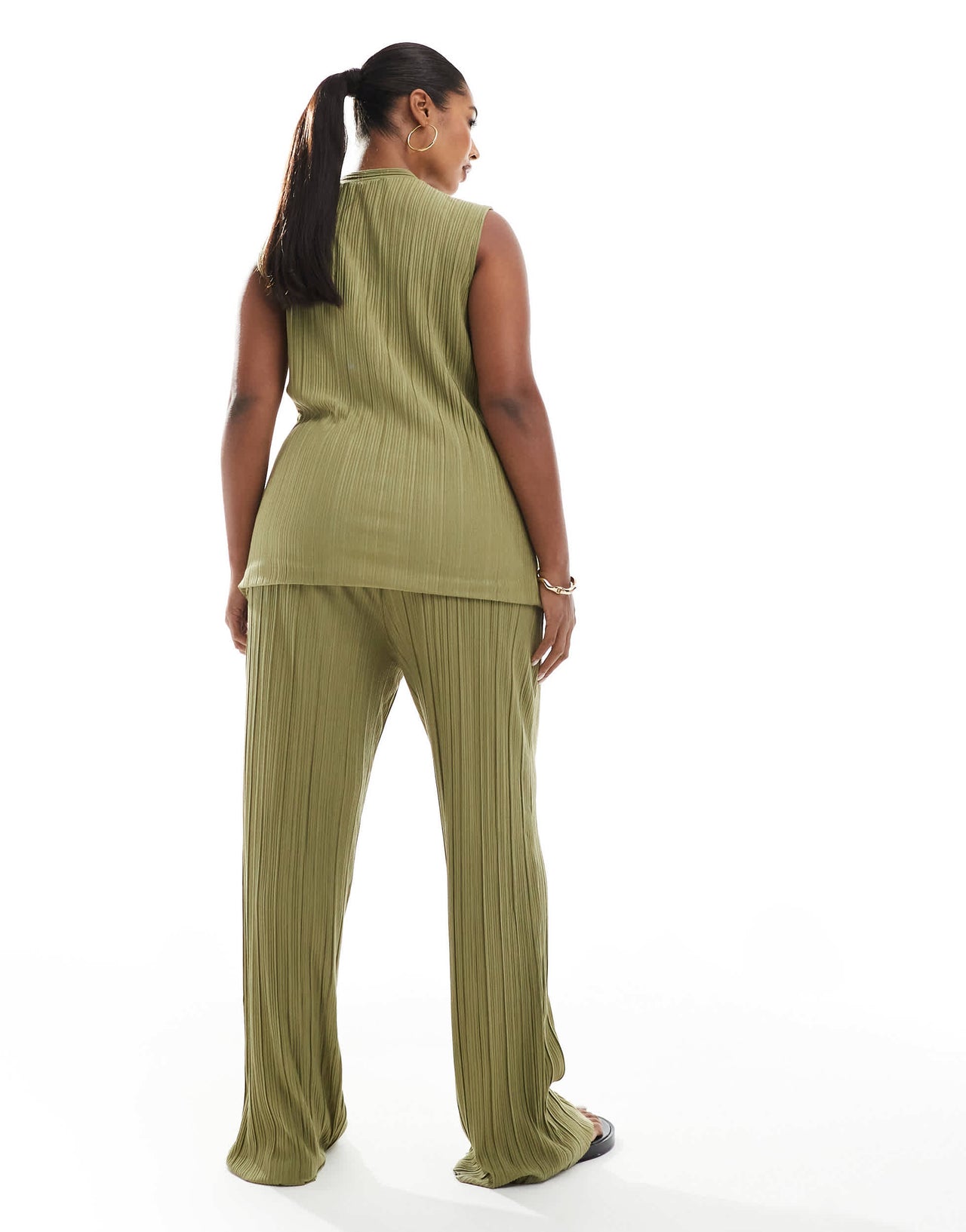 Vero Moda Curve plisse trouser co-ord in khaki