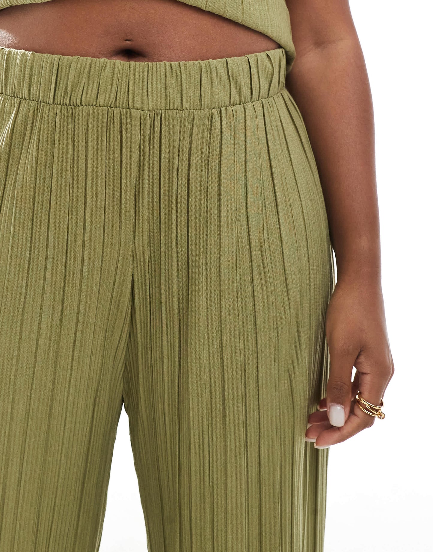 Vero Moda Curve plisse trouser co-ord in khaki