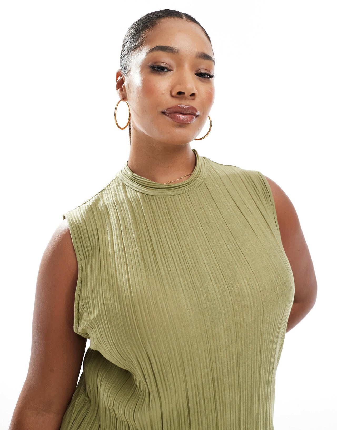 Vero Moda Curve plisse sleeveless top co-ord in khaki