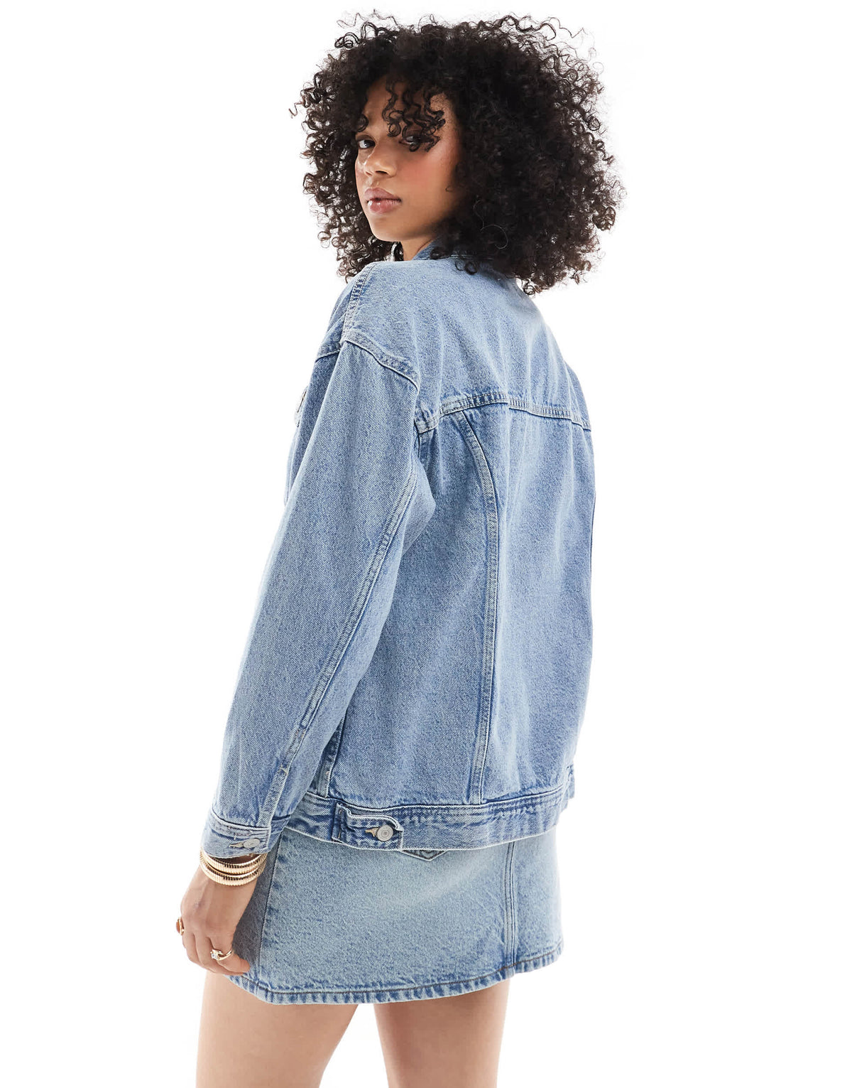 New Look oversized denim jacket in mid blue
