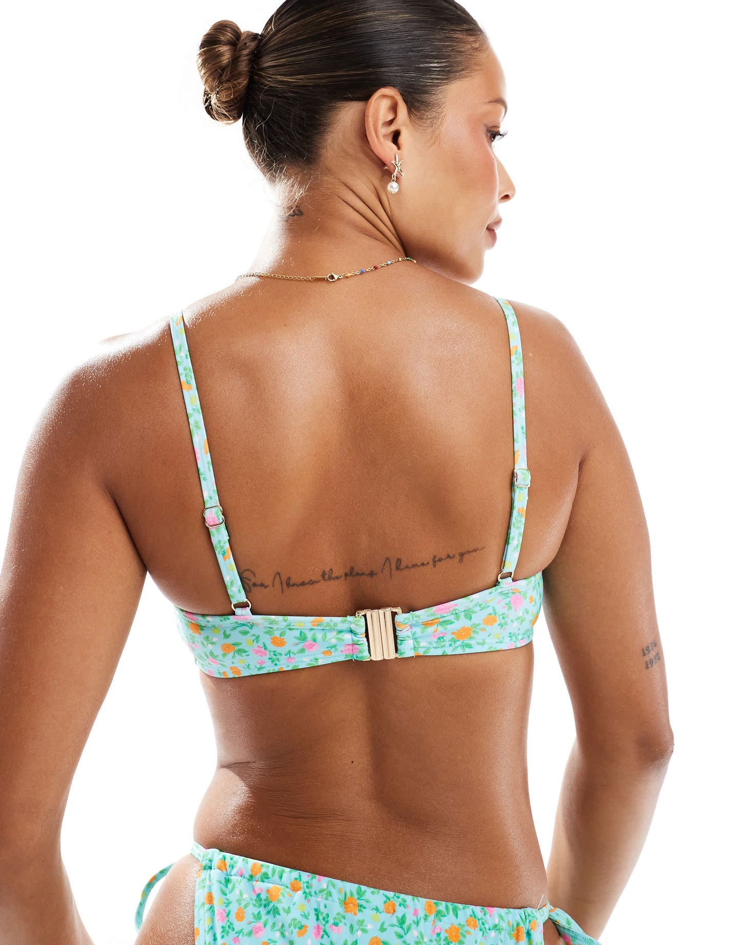 New Look ditsy floral underwire bikini top in blue