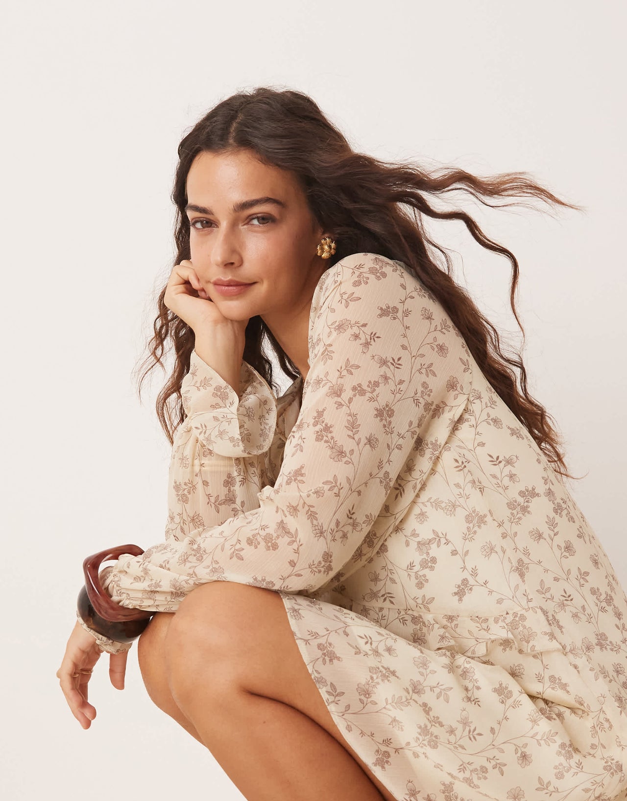 New Look chiffon mini dress in white floral
