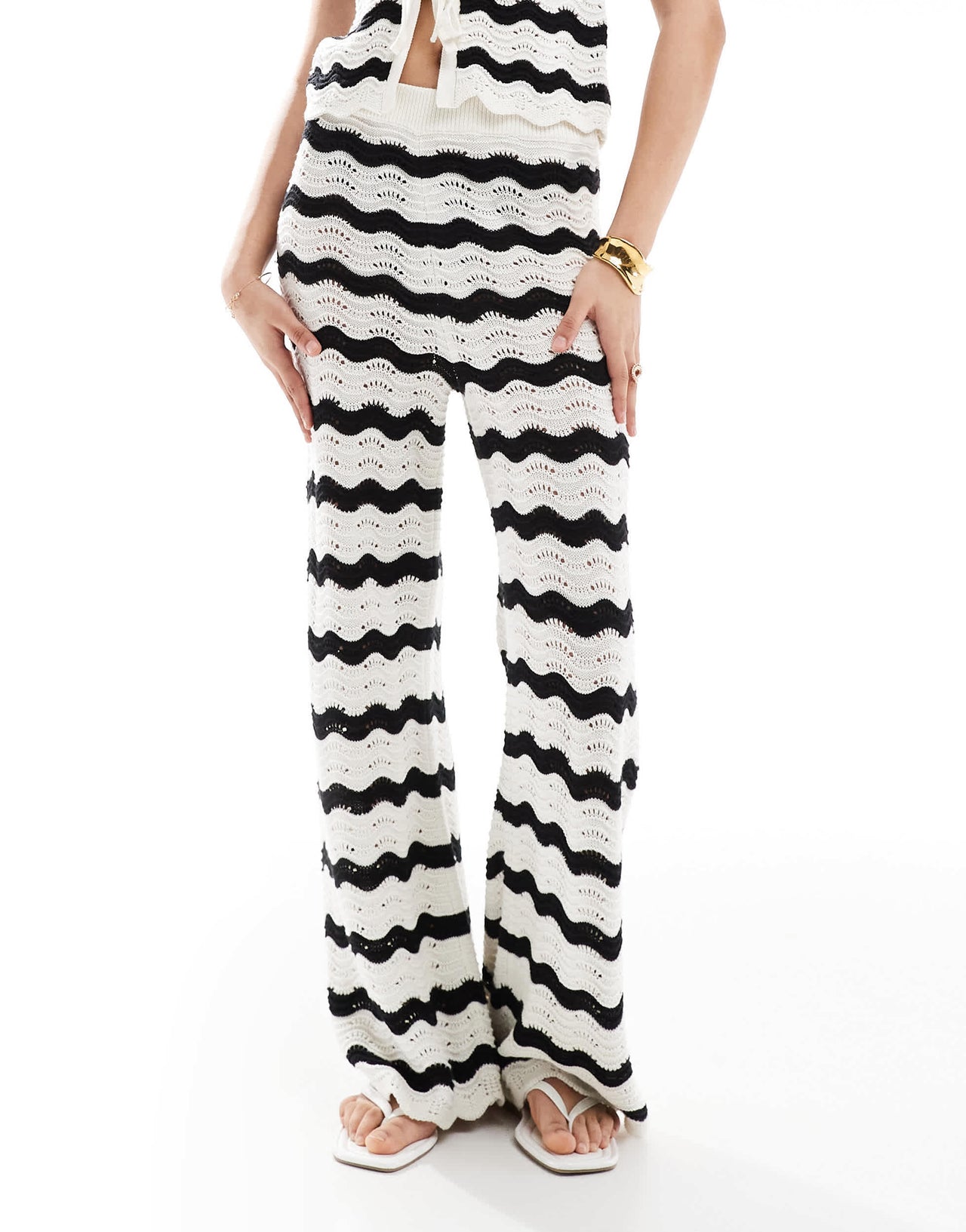 New Look co-ord wave stitch trousers in black