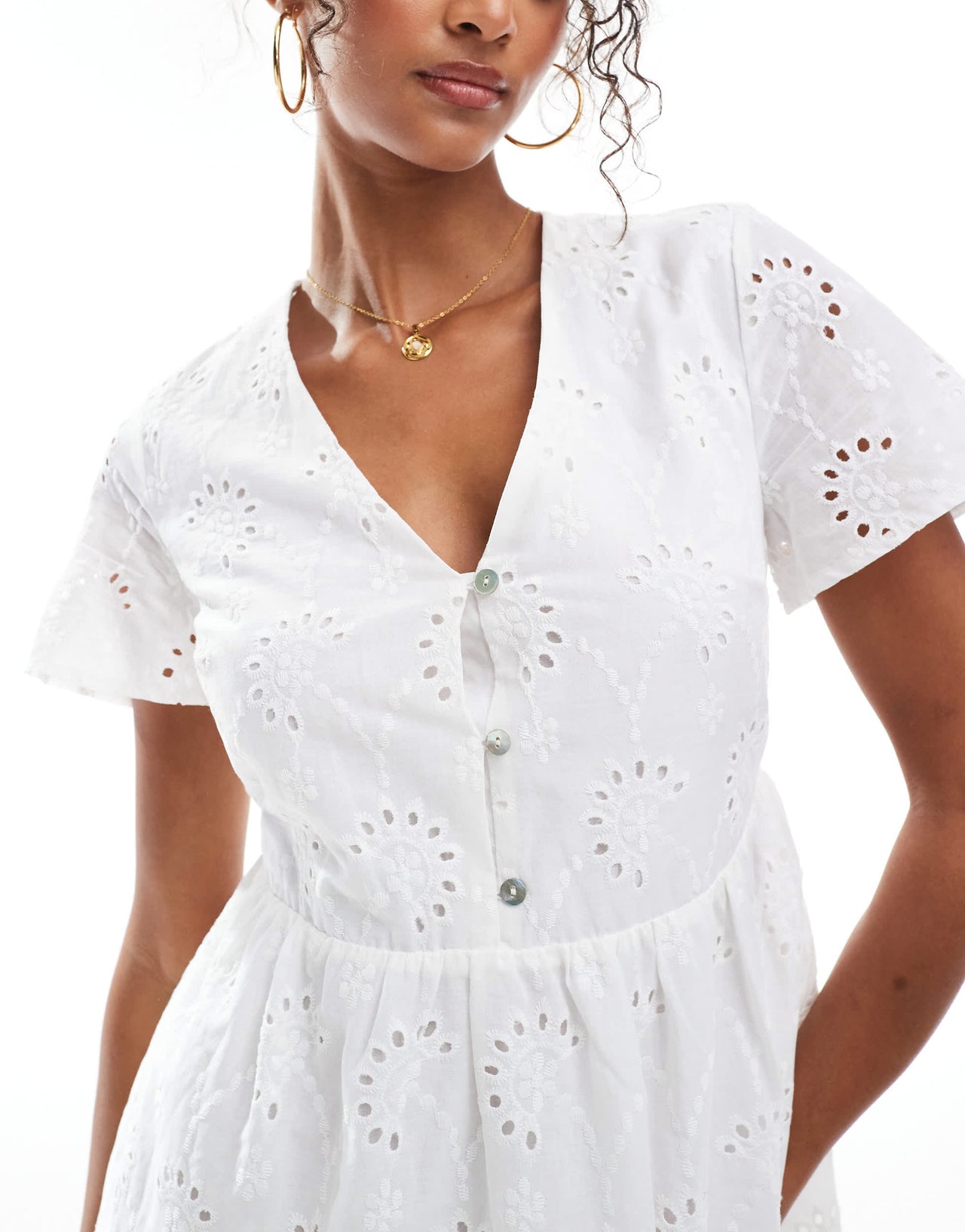New Look broderie smock mini dress in white