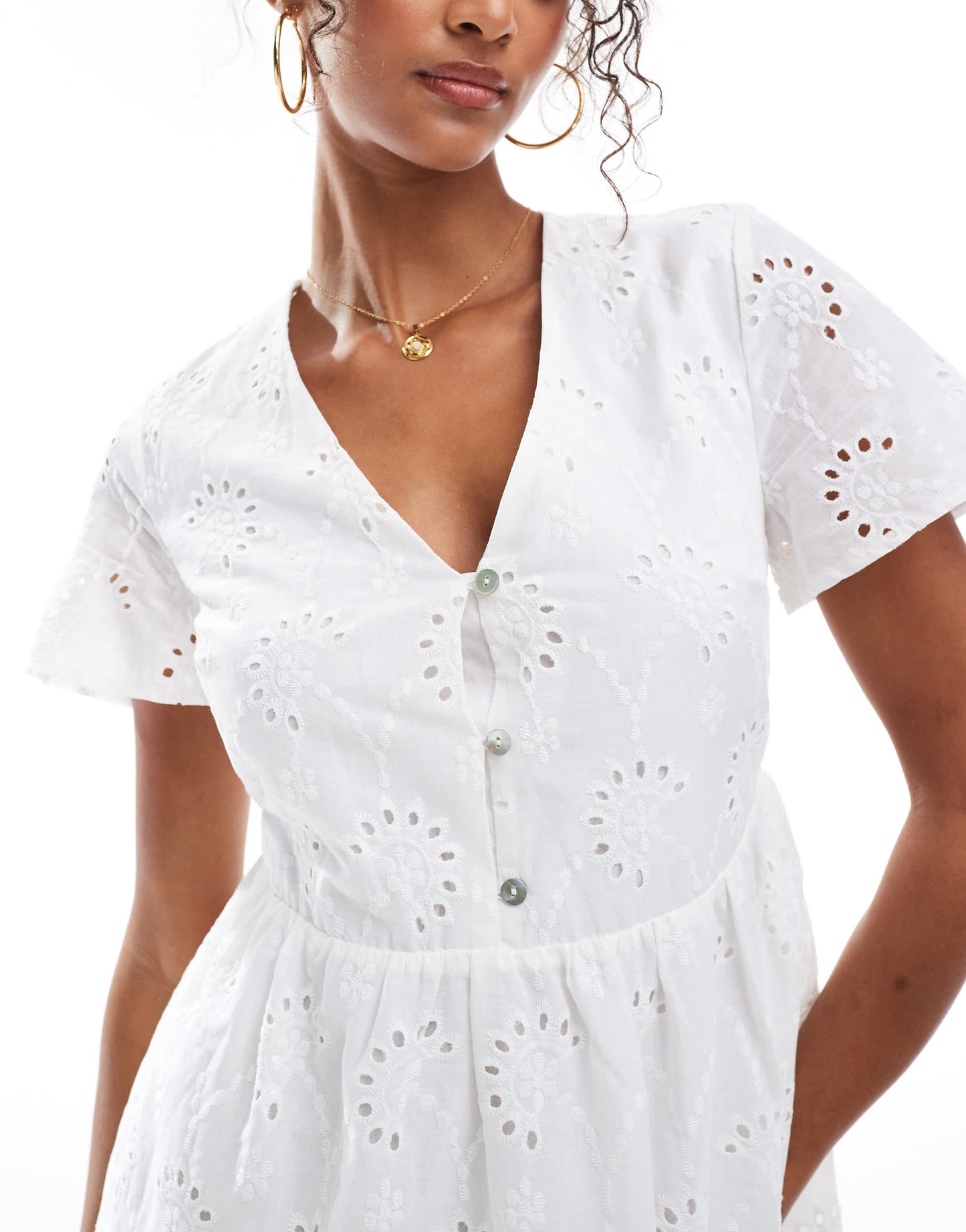 New Look broderie smock mini dress in white