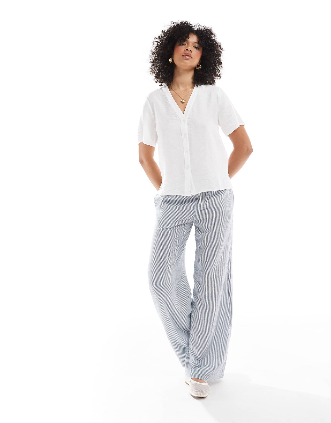 New Look button down shell top in white