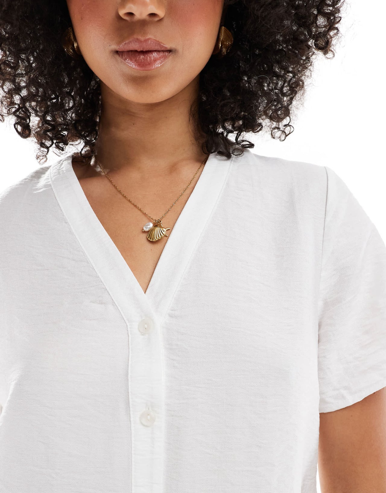 New Look button down shell top in white
