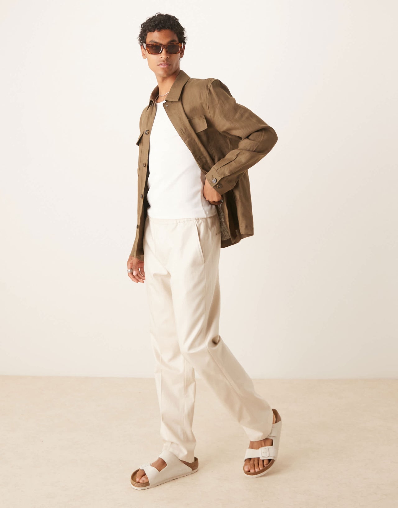 Mango linen shacket in brown
