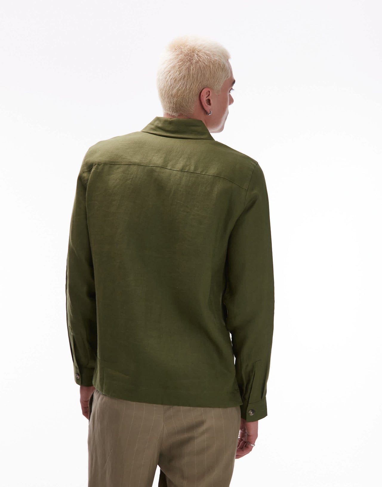 Mango premium linen shacket in pale green