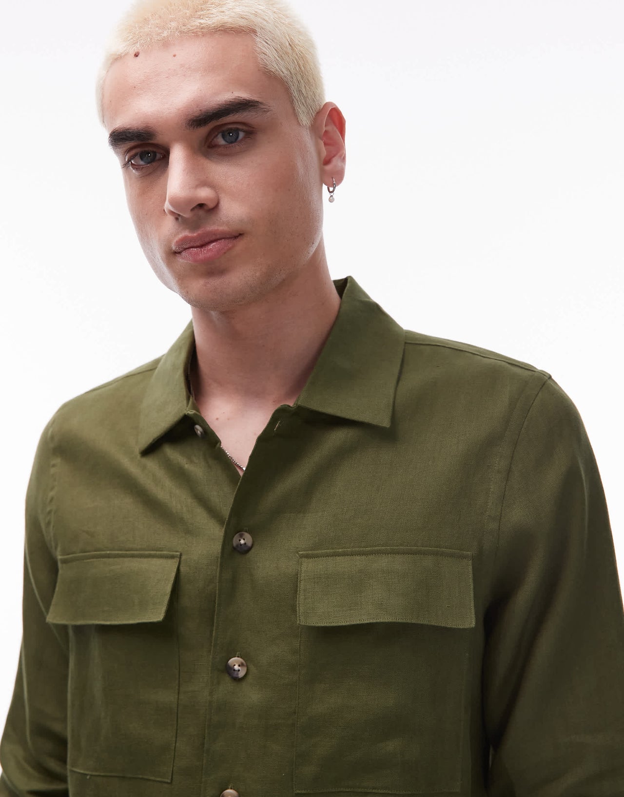 Mango premium linen shacket in pale green
