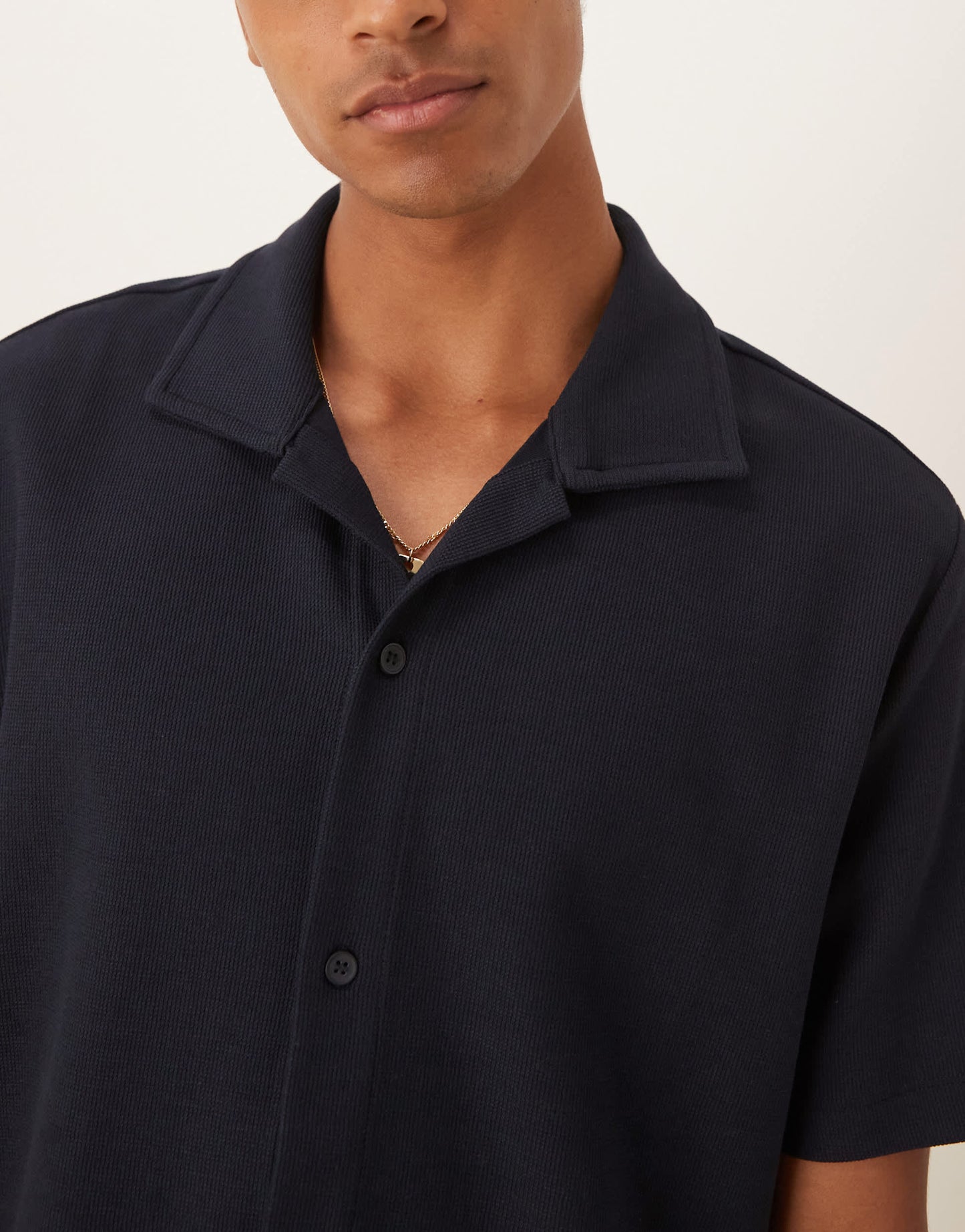 Mango cotton waffle short sleeve shirt in navy