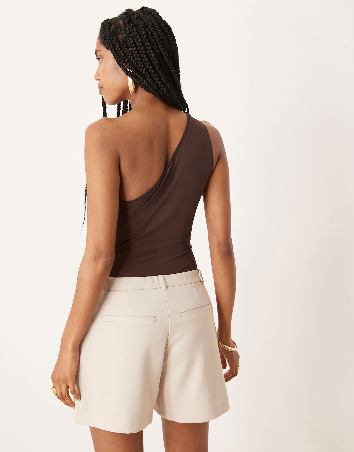ASOS DESIGN one shoulder gold detail mesh bodysuit in chocolate