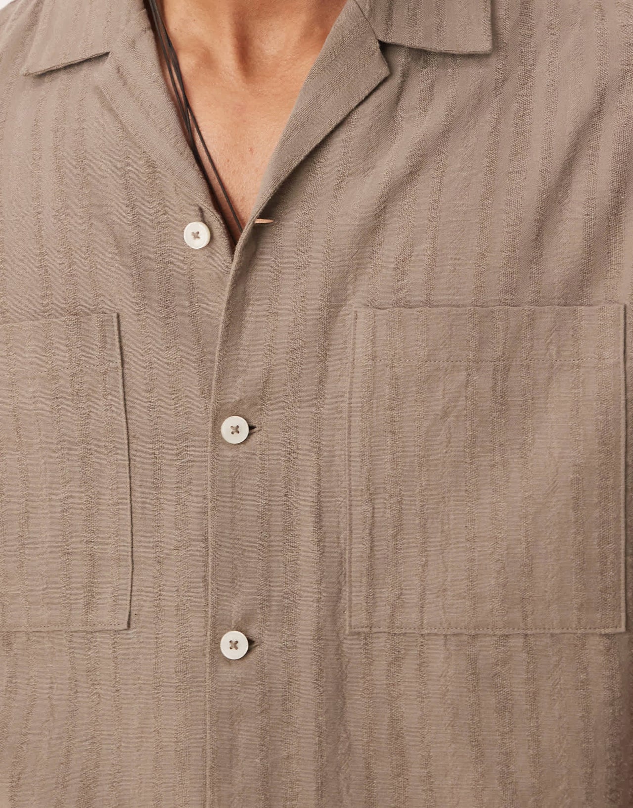 Mango linen mix textured stripe short sleeve shirt in brown