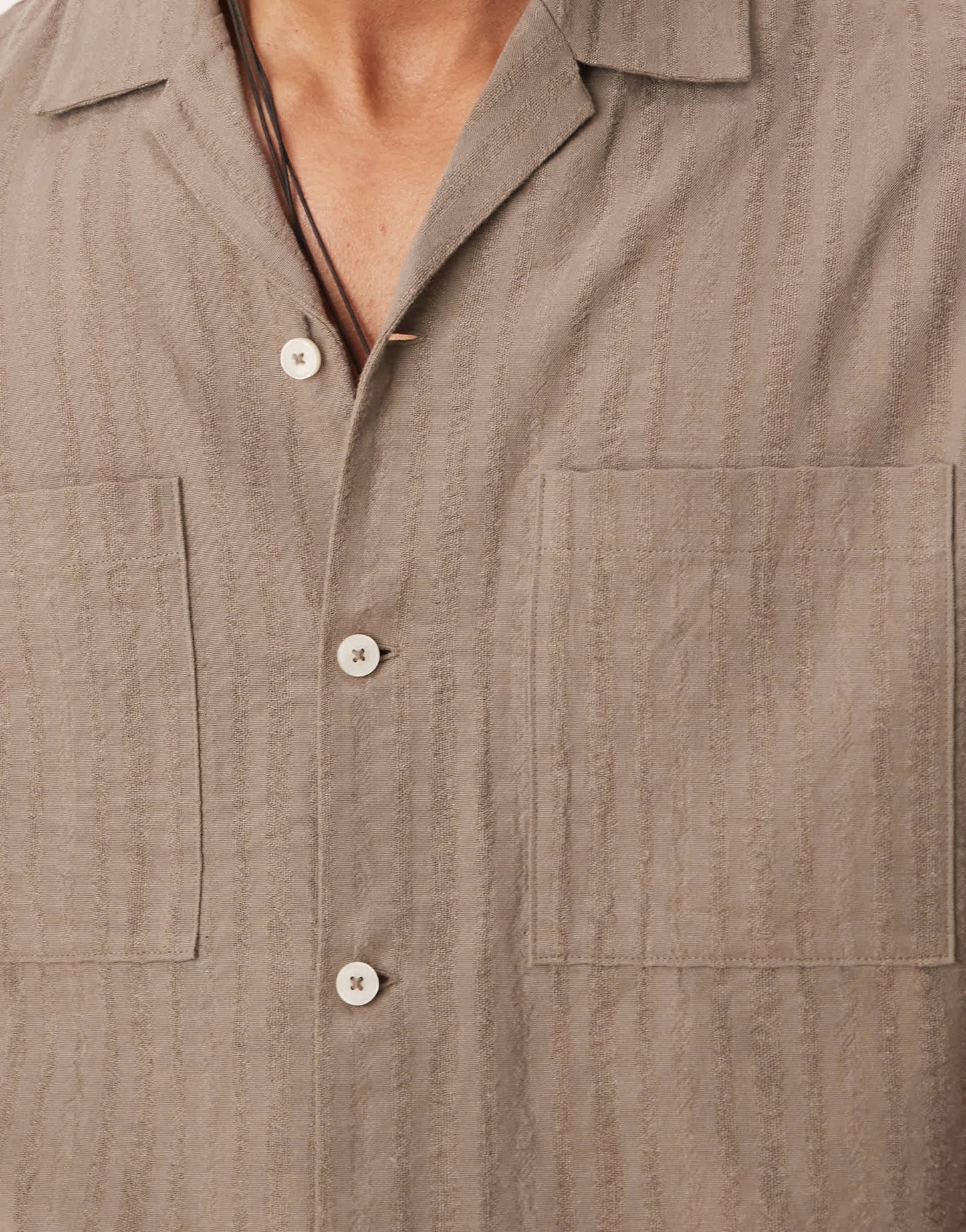 Mango linen mix textured stripe short sleeve shirt in brown