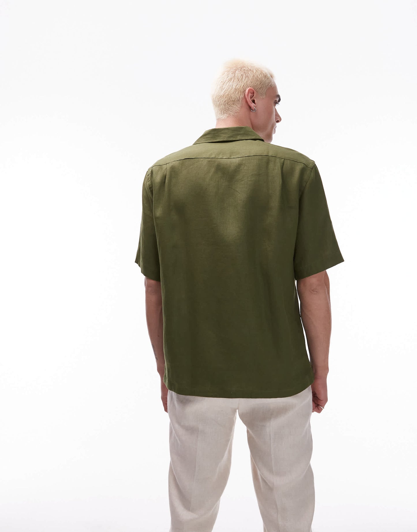 Mango premium linen short sleeve shirt in green