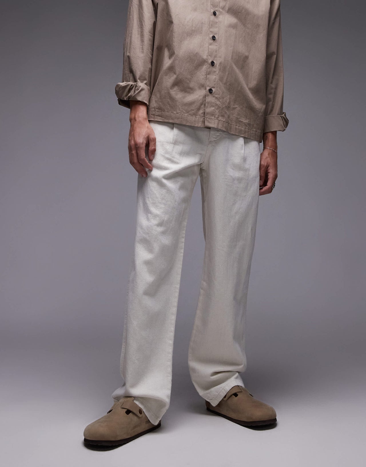 Mango linen straight leg slouchy trouser in beige