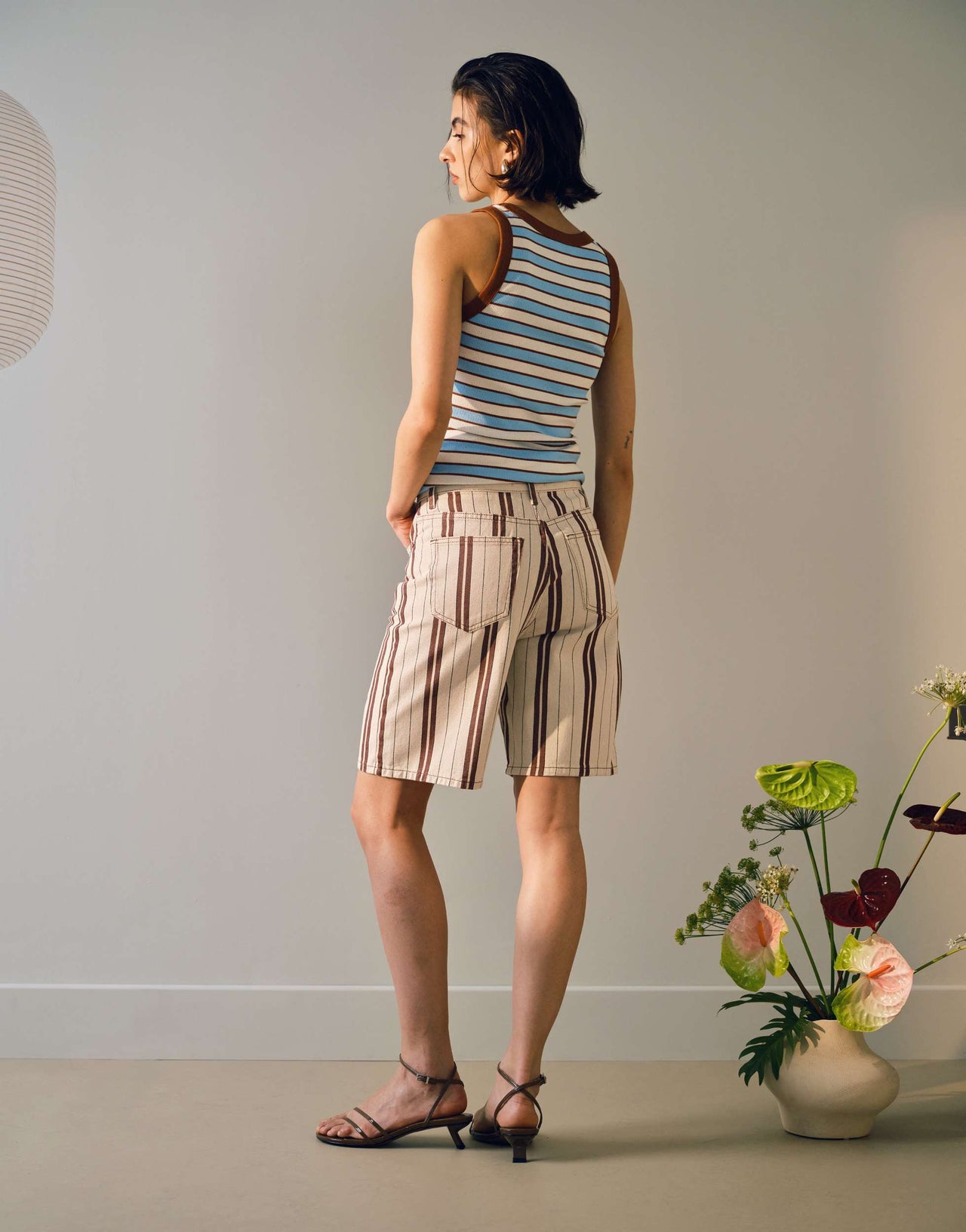 Topshop loose fit denim jort in burgundy stripe