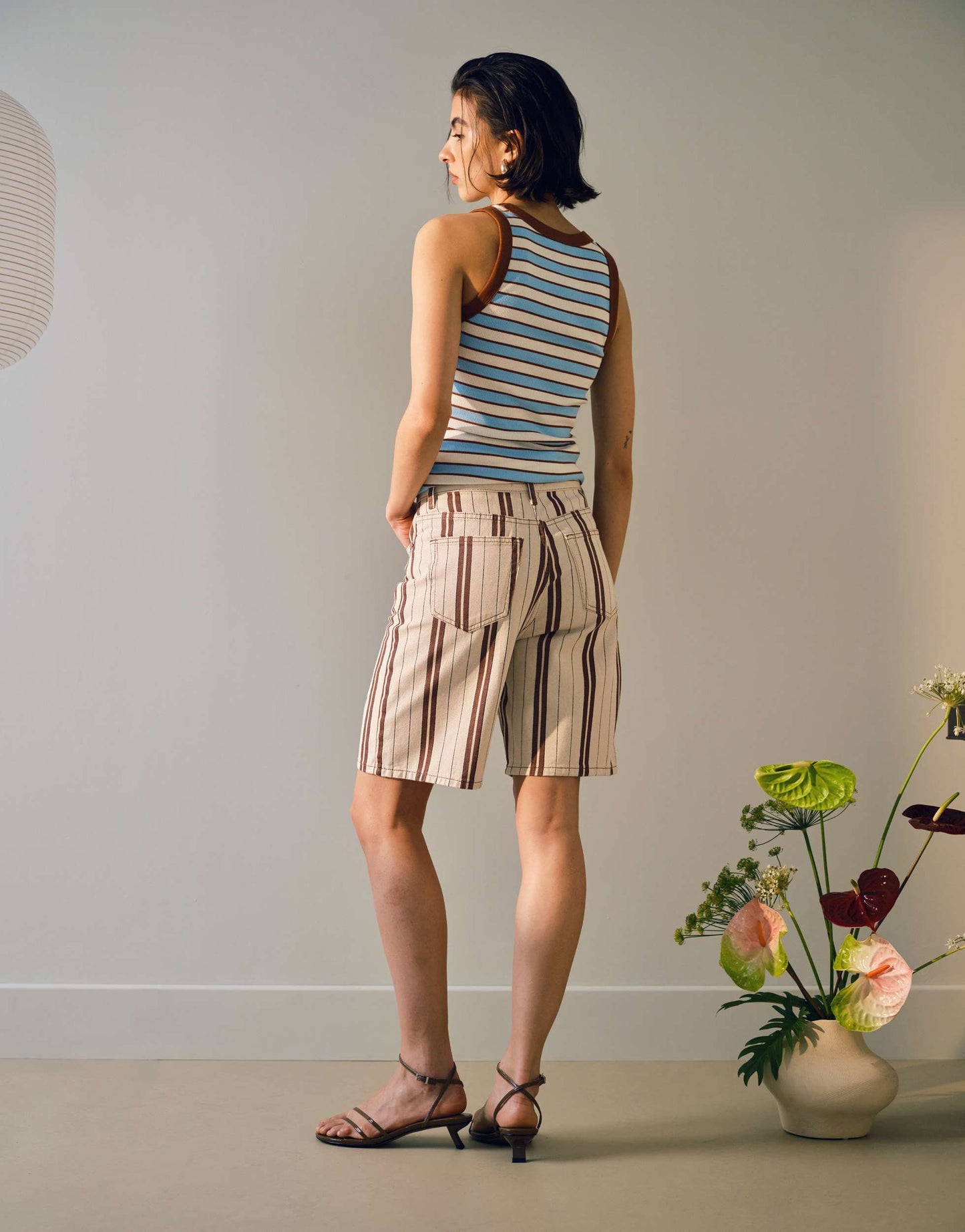 Topshop loose fit denim jort in burgundy stripe