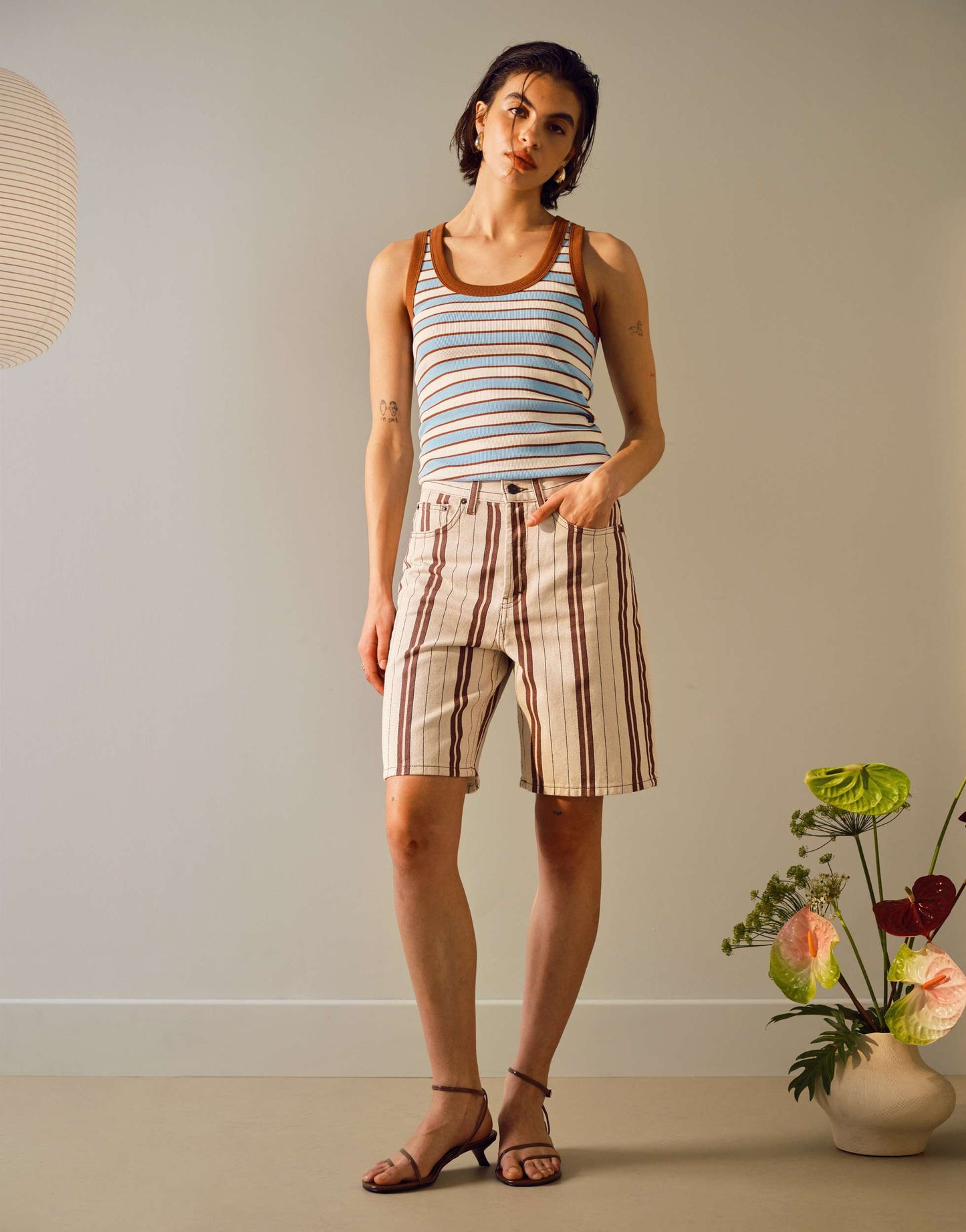 Topshop loose fit denim jort in burgundy stripe