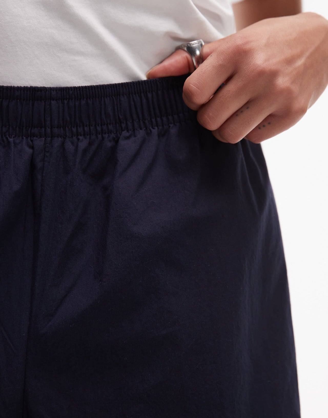 ARKET poplin straight leg trousers with pull-on waist in navy
