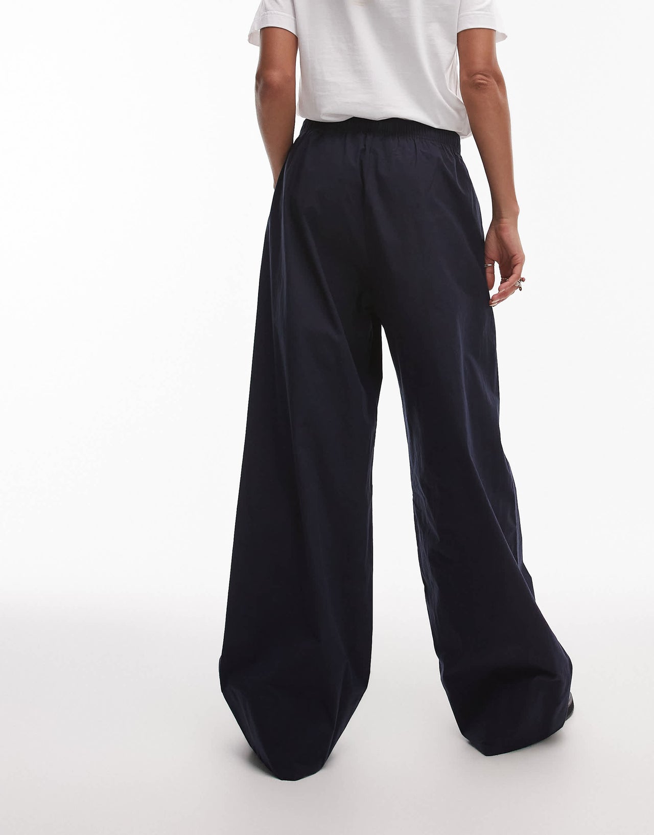 ARKET poplin straight leg trousers with pull-on waist in navy