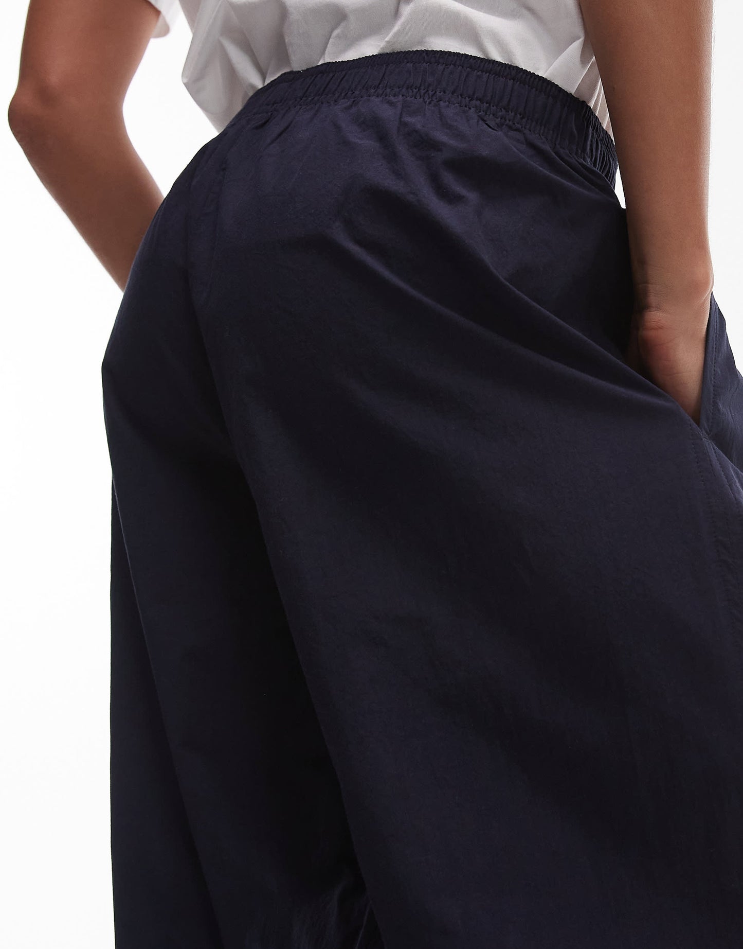 ARKET poplin straight leg trousers with pull-on waist in navy