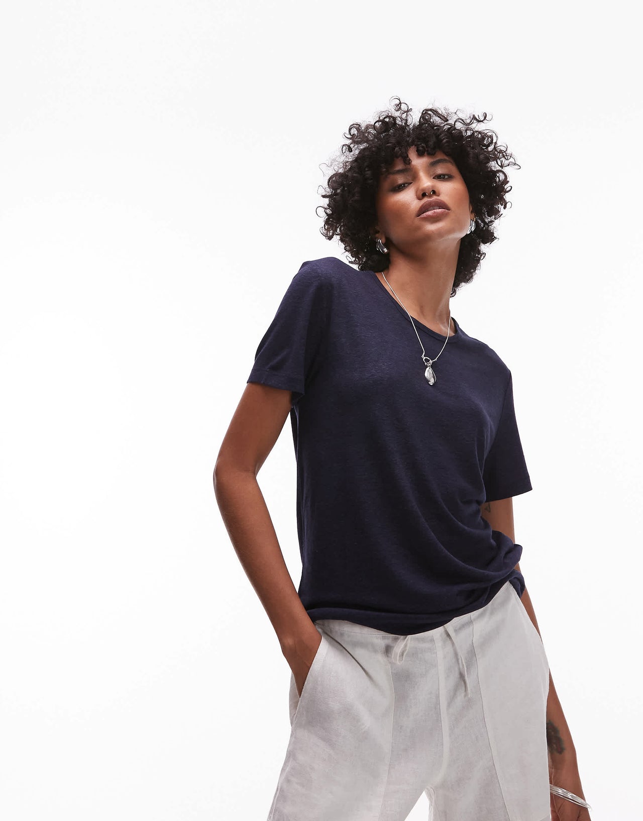 ARKET linen blend relaxed  t-shirt in dark blue