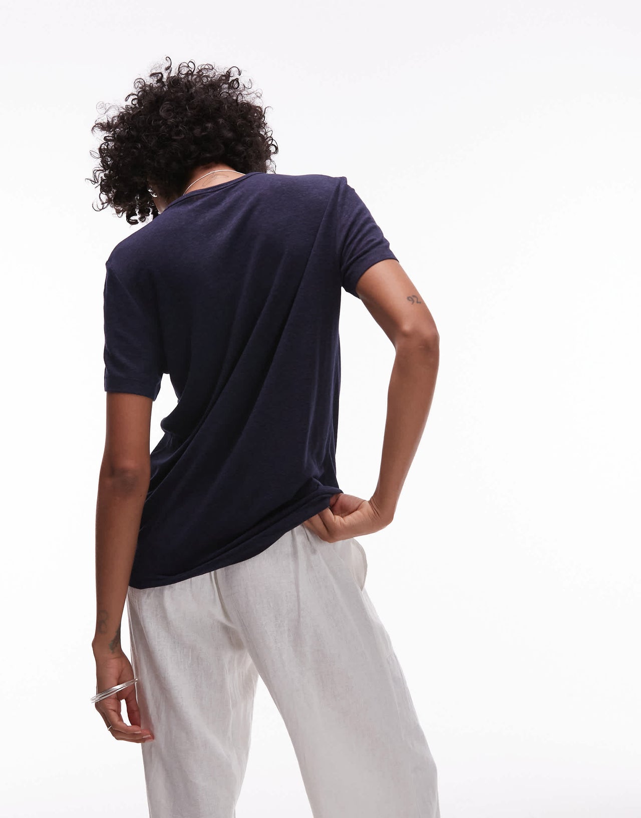 ARKET linen blend relaxed  t-shirt in dark blue
