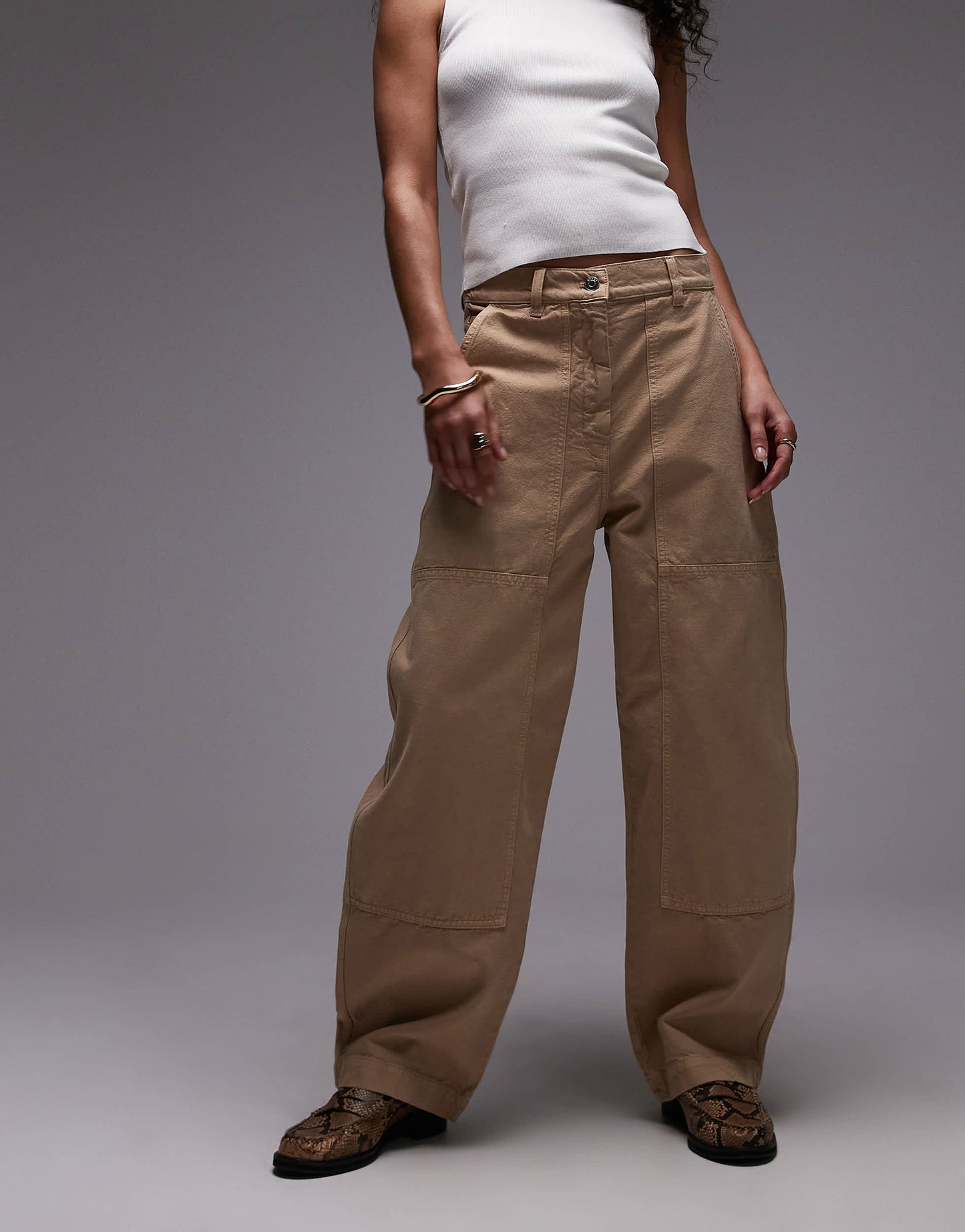ARKET workwear trousers with triple stitch detail in washed  beige