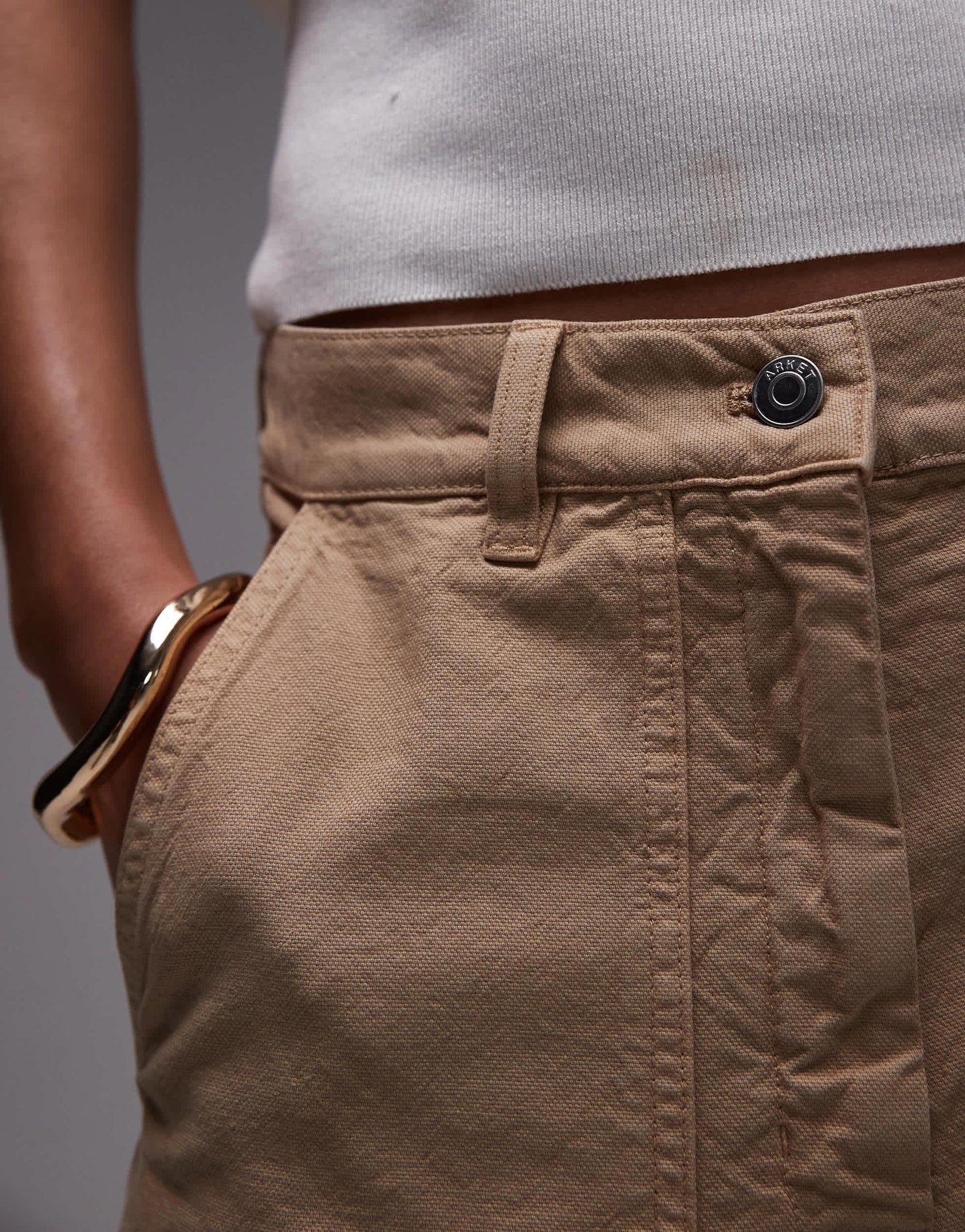 ARKET workwear trousers with triple stitch detail in washed  beige