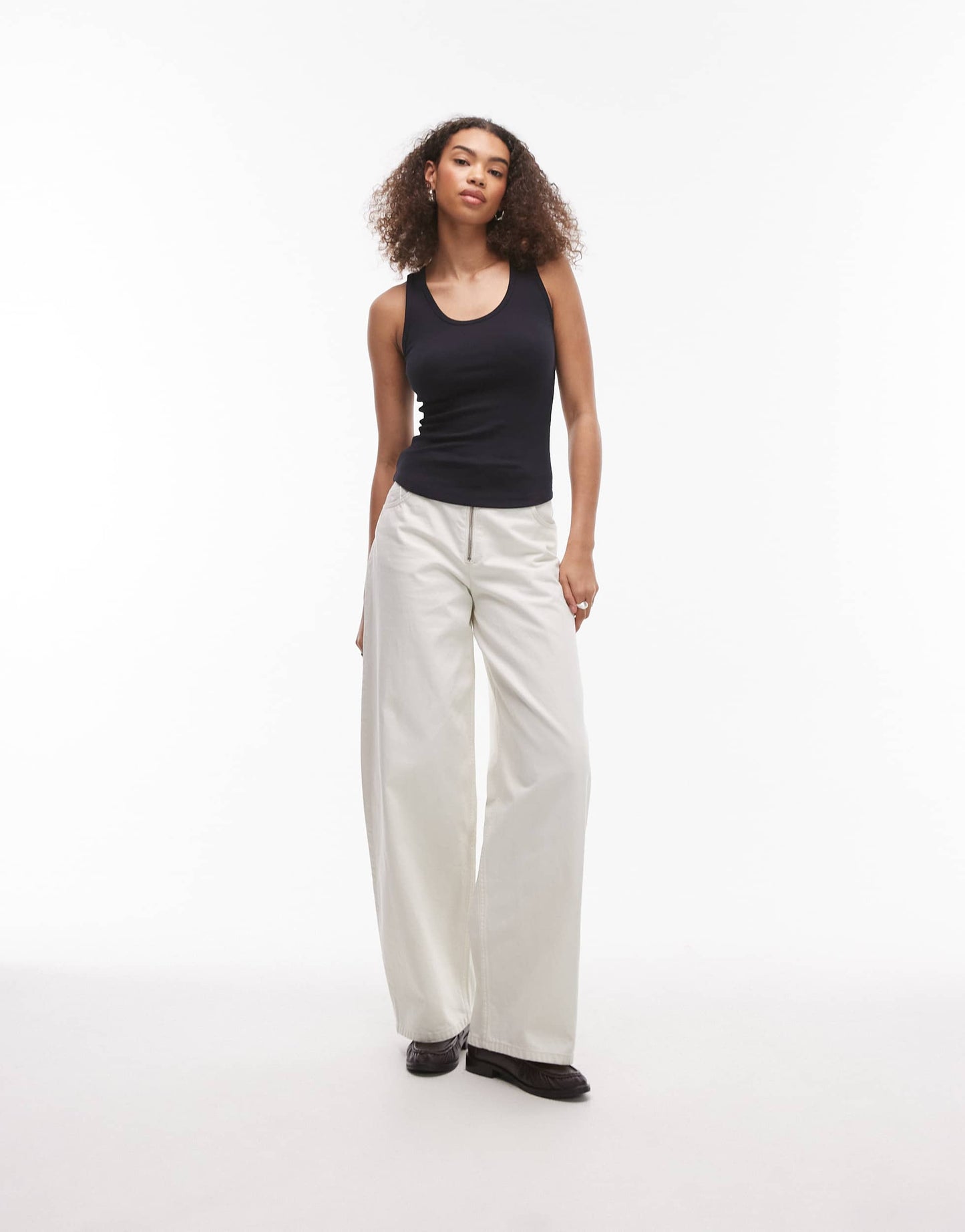 ARKET jersey ribbed vest top with scoop neck in dark navy