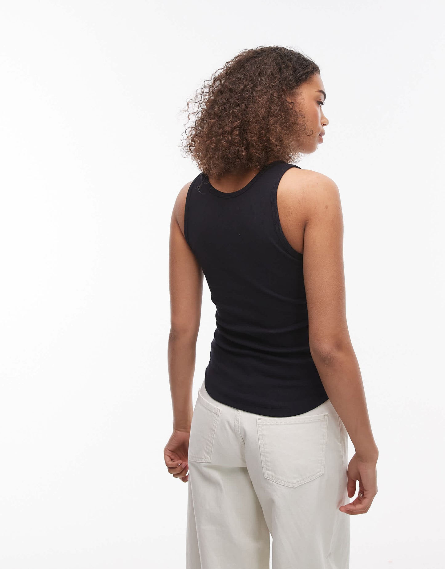 ARKET jersey ribbed vest top with scoop neck in dark navy