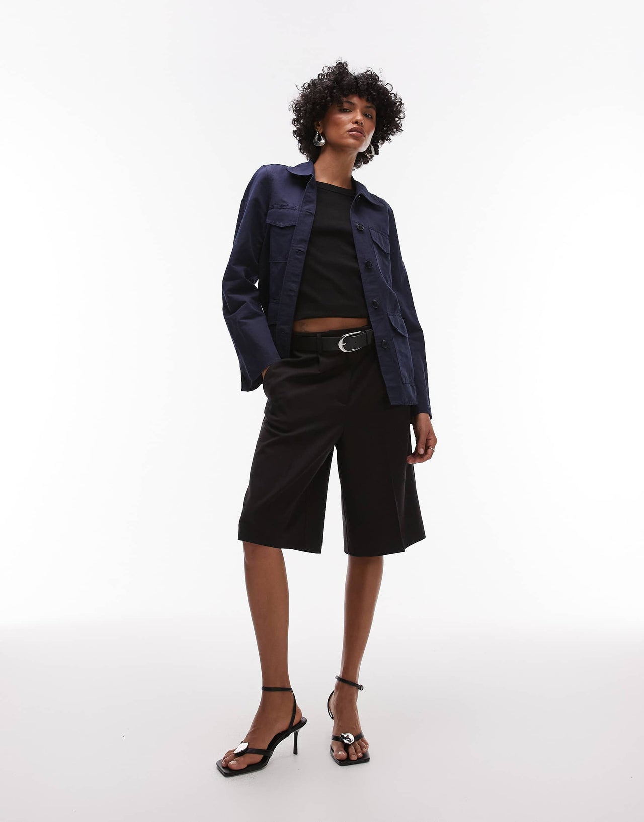 ARKET linen mix shacket in rinse wash indigo with contrast thread front patch pockets